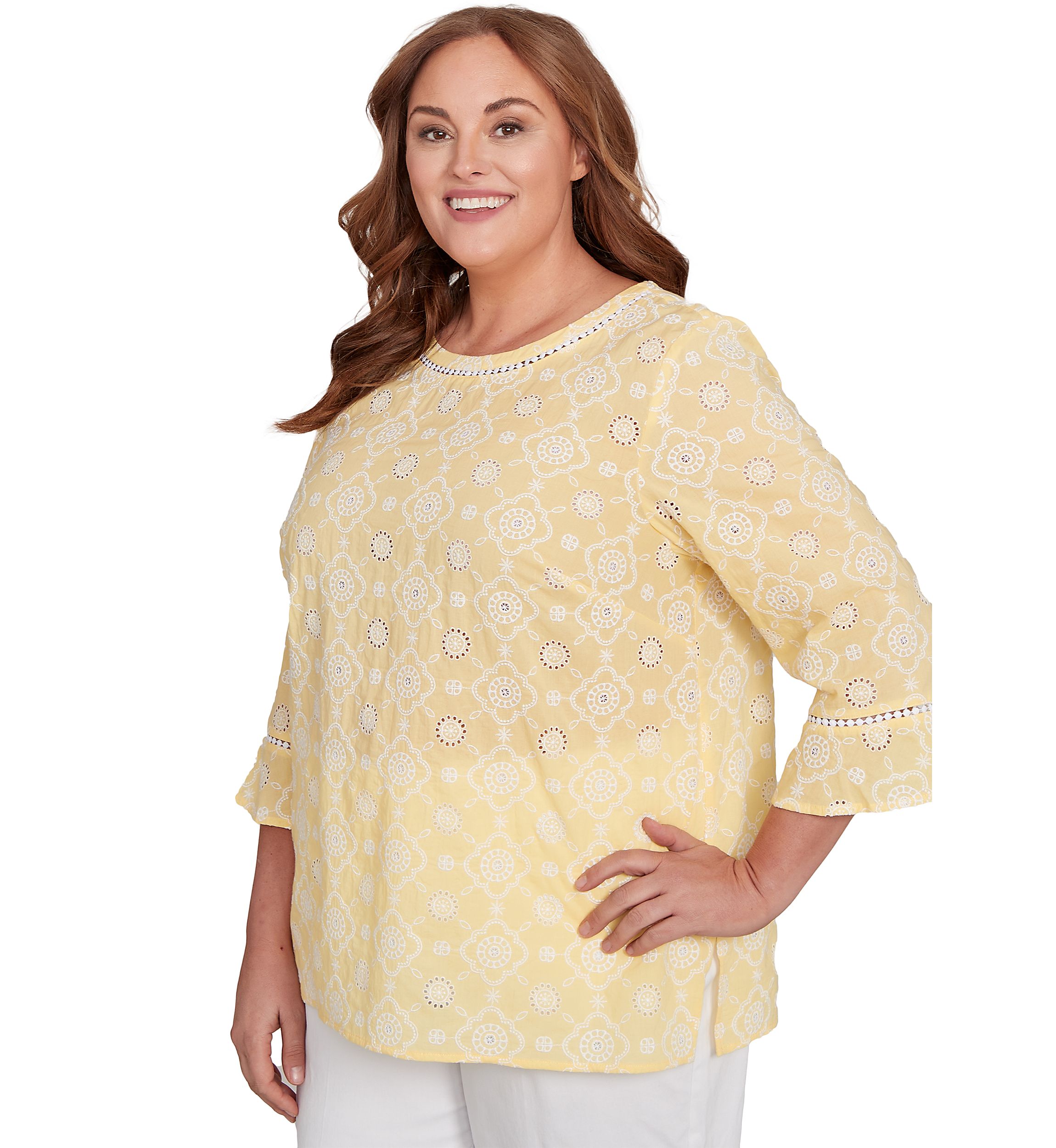 Plus Size Rise & Shine Flower Embroidered Eyelet