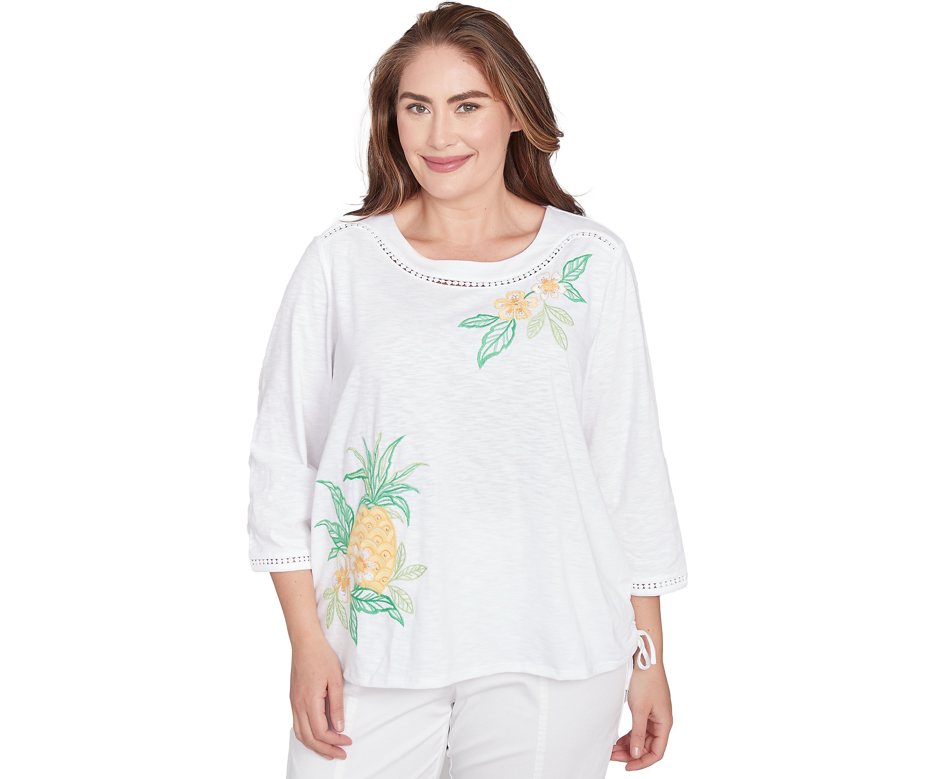 Plus Size Rise & Shine Embroidered Pineapple Top