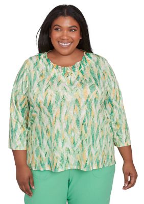 Alfred Dunner Women's Plus Size Rise and Shine Texture Printed Top