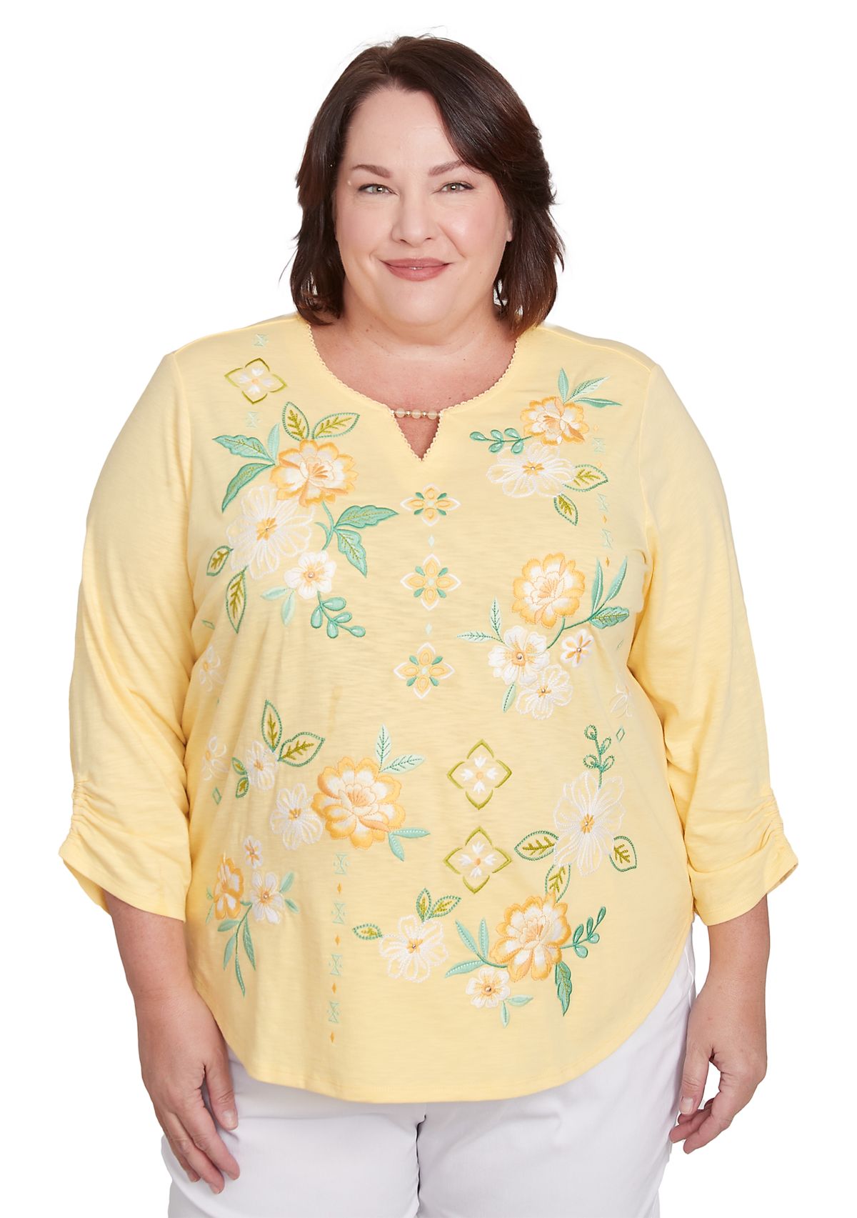 Plus Size Rise and Shine Floral Embroidery Top
