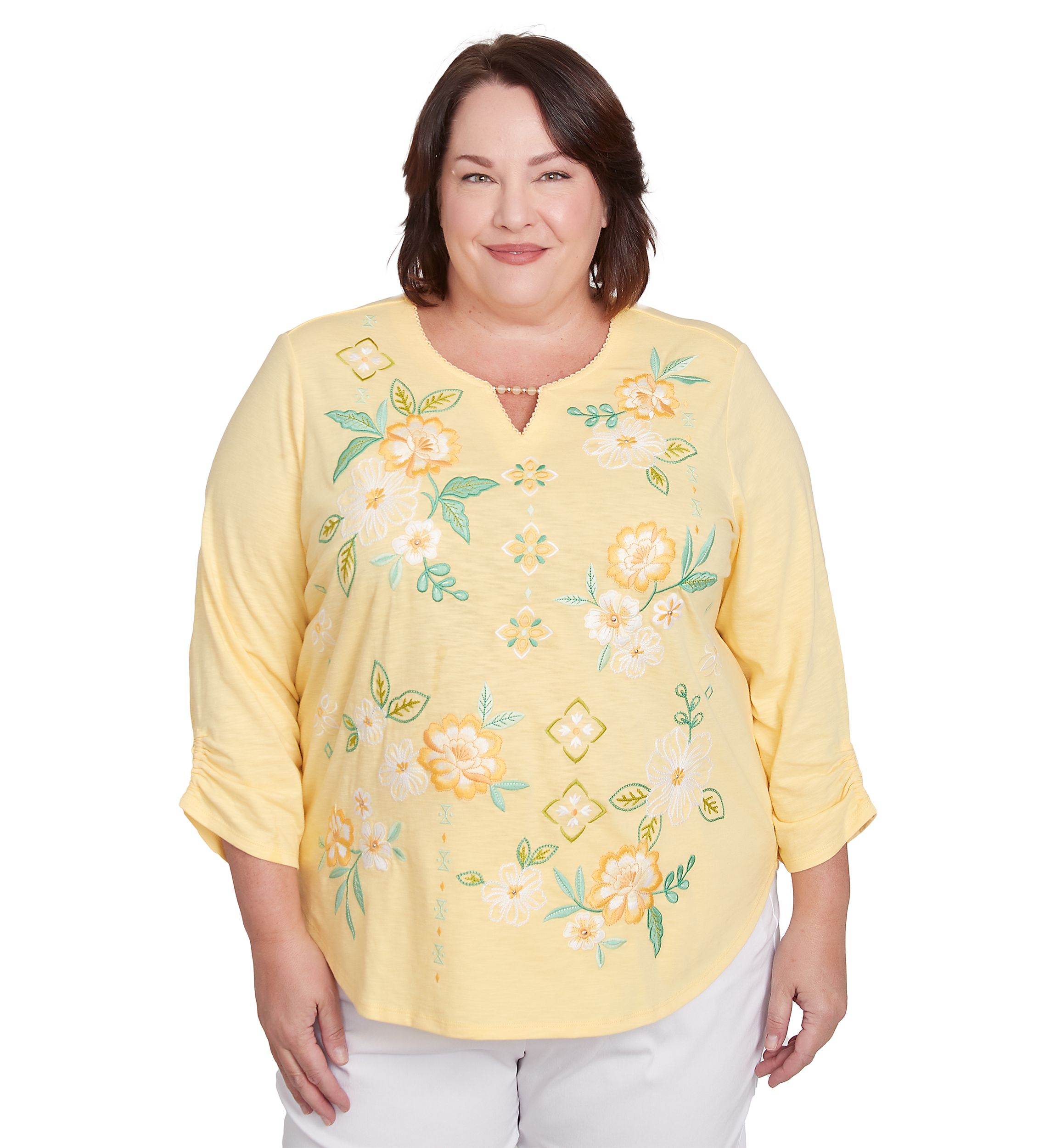 Plus Size Rise and Shine Floral Embroidery Top