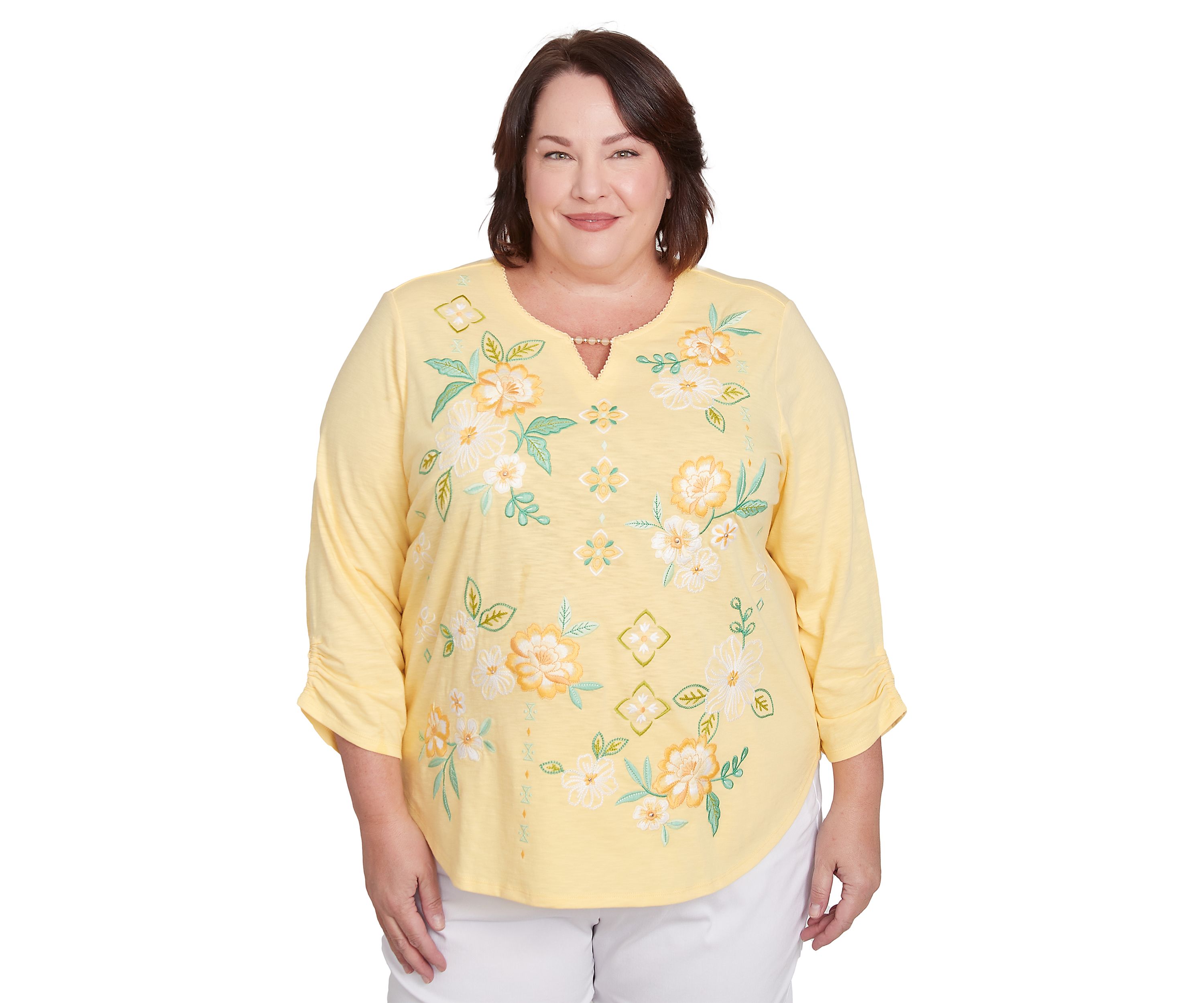 Plus Size Rise and Shine Floral Embroidery Top
