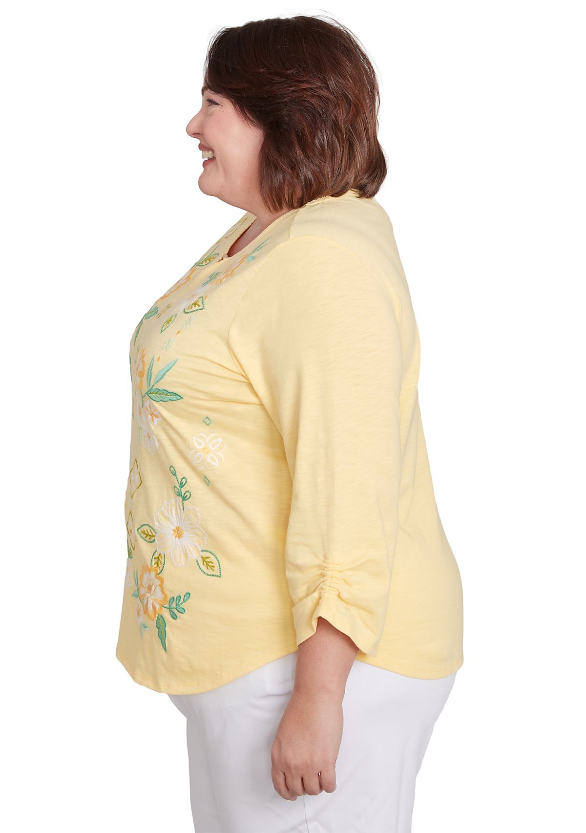Plus Size Rise and Shine Floral Embroidery Top