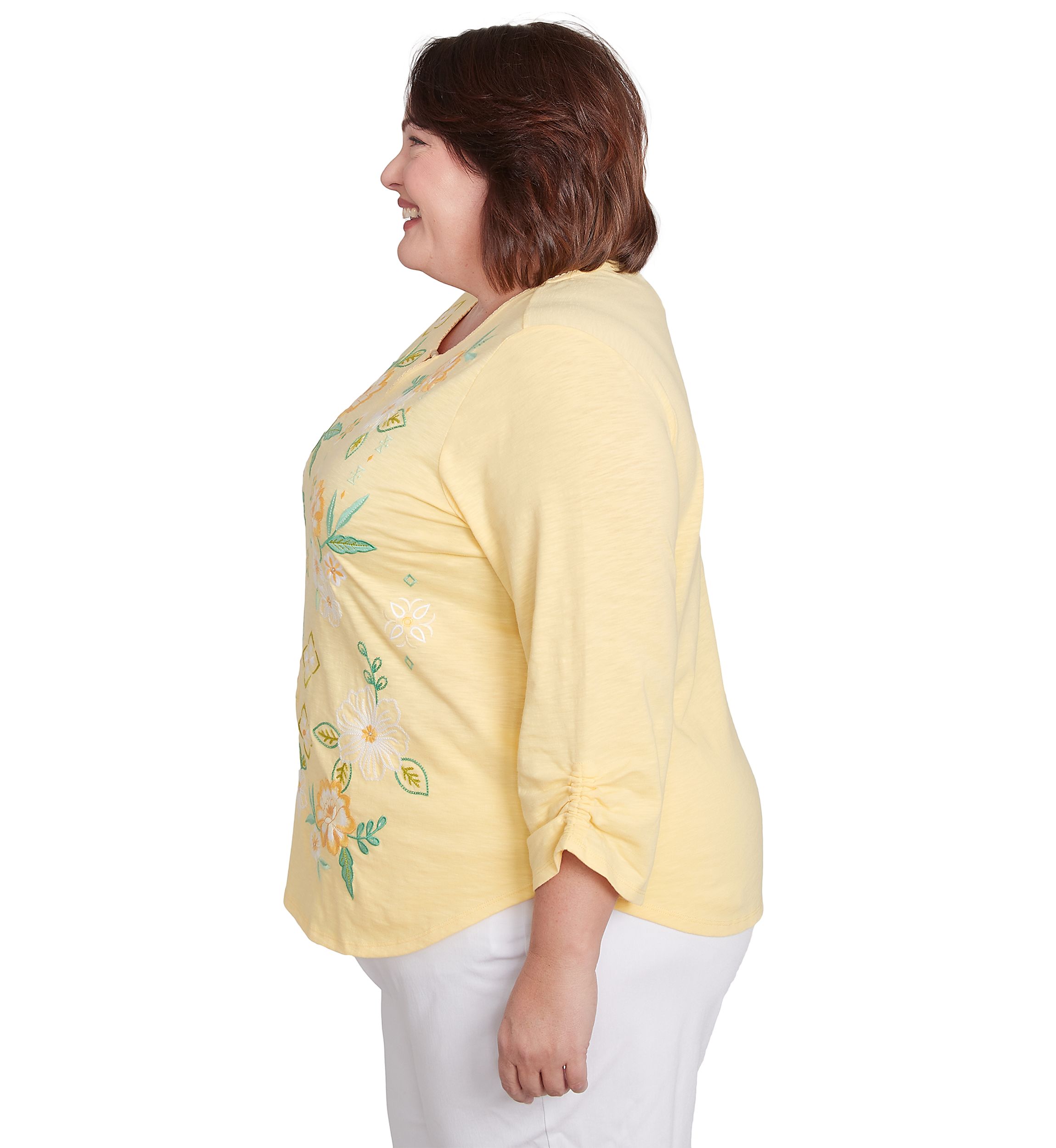 Plus Size Rise and Shine Floral Embroidery Top