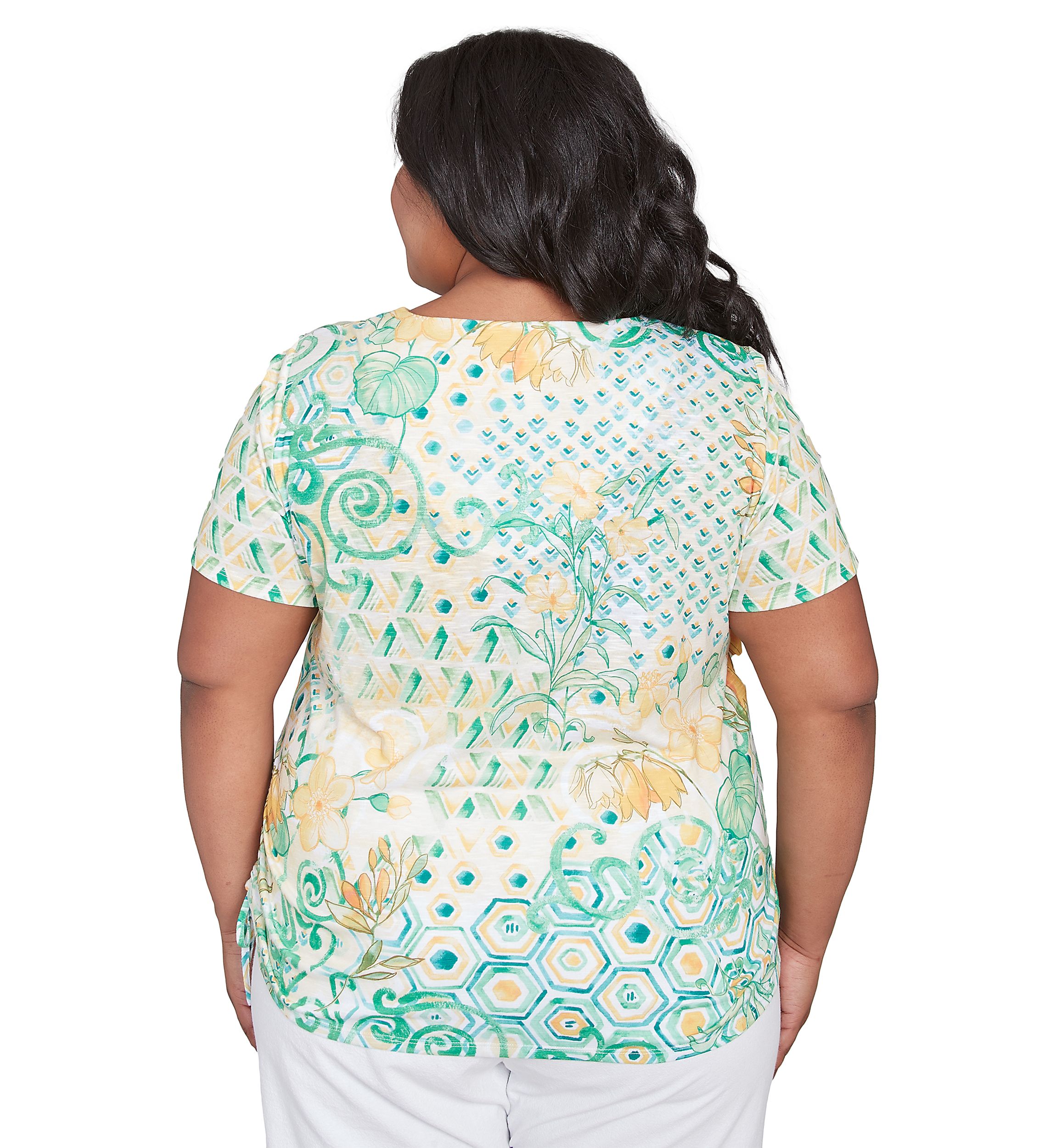 Plus Size Rise and Shine Geo Patchwork Printed Shirt
