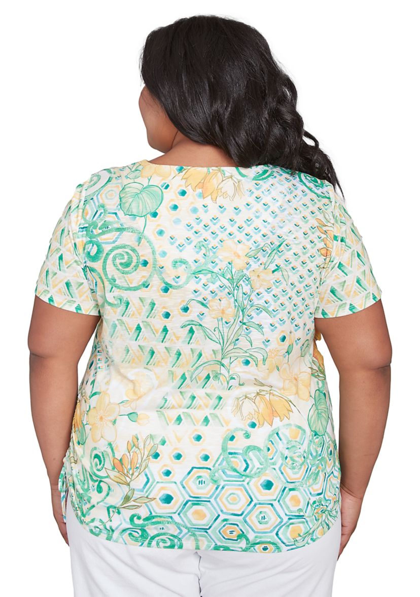 Plus Size Rise and Shine Geo Patchwork Printed Shirt