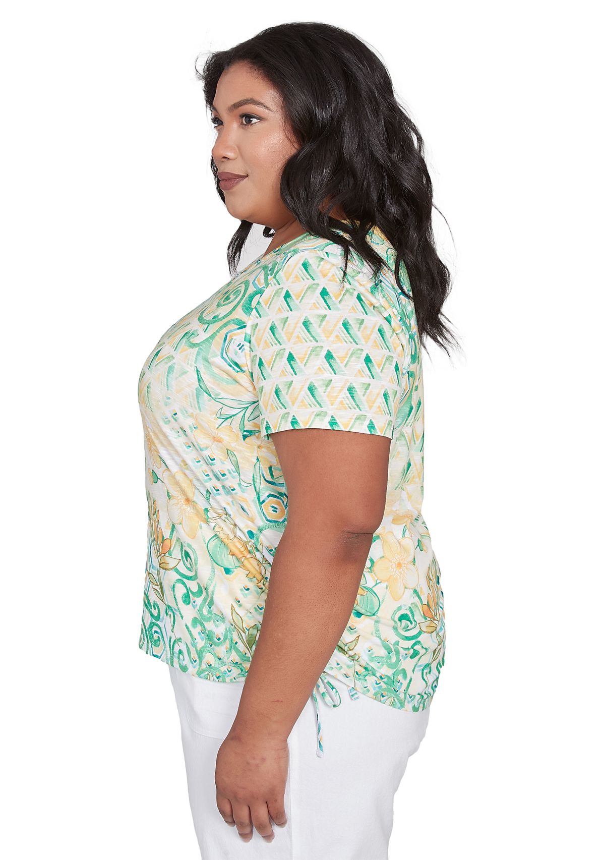 Plus Size Rise and Shine Geo Patchwork Printed Shirt