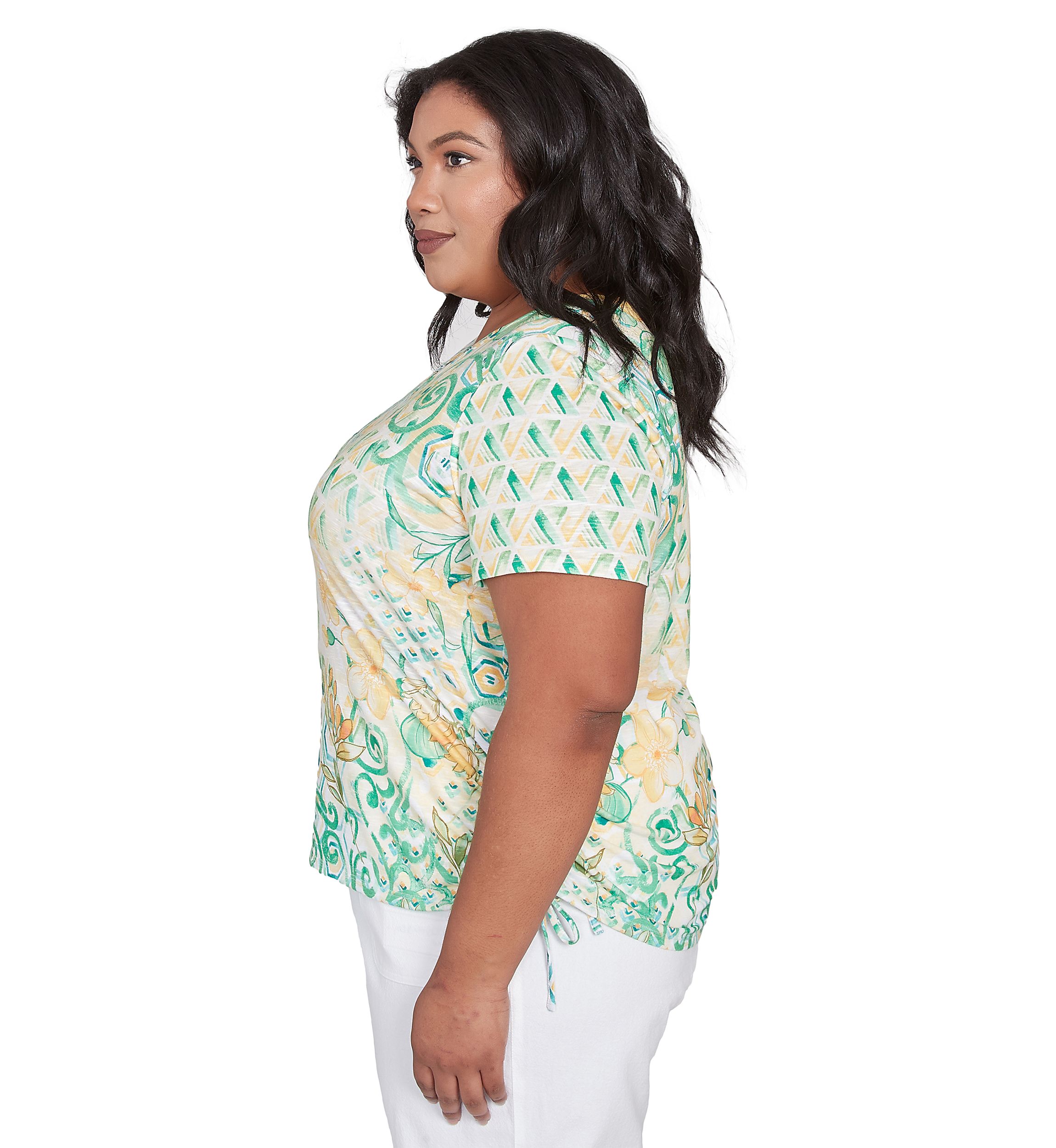 Plus Size Rise and Shine Geo Patchwork Printed Shirt