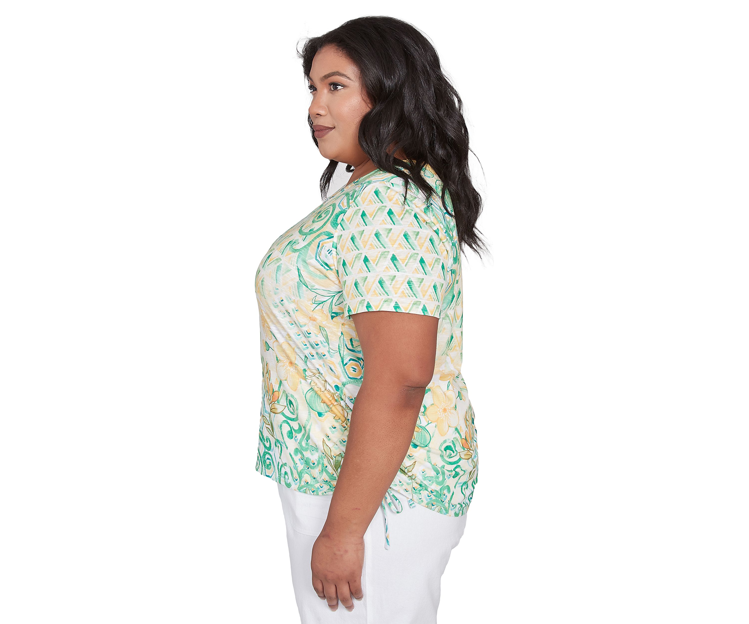 Plus Size Rise and Shine Geo Patchwork Printed Shirt