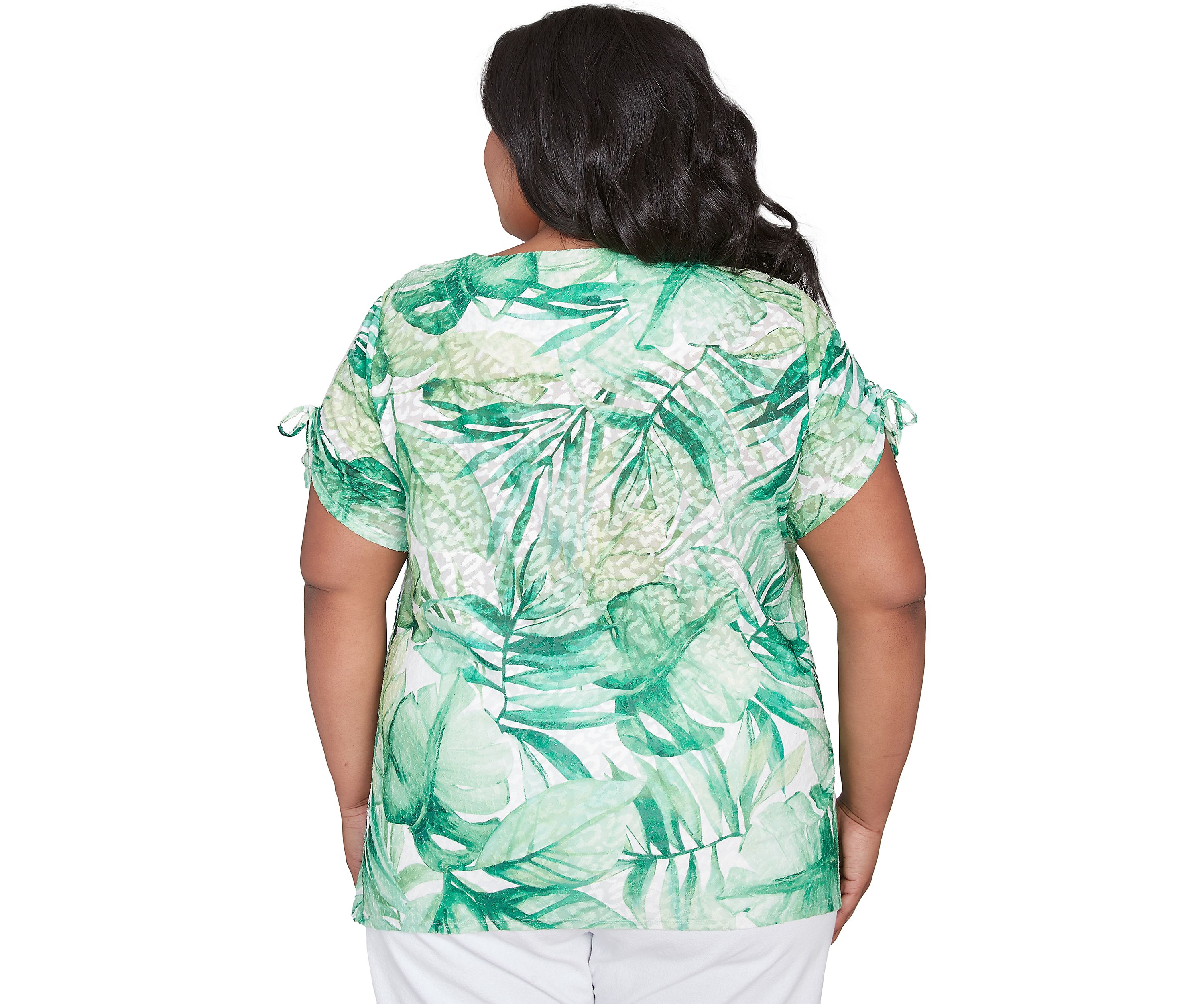 Plus Size Rise and Shine Monotone Tropical Leaves Printed Top