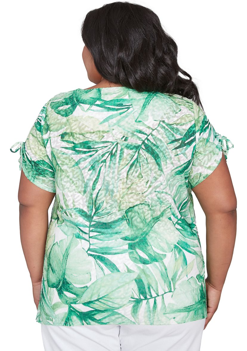 Plus Size Rise and Shine Monotone Tropical Leaves Printed Top