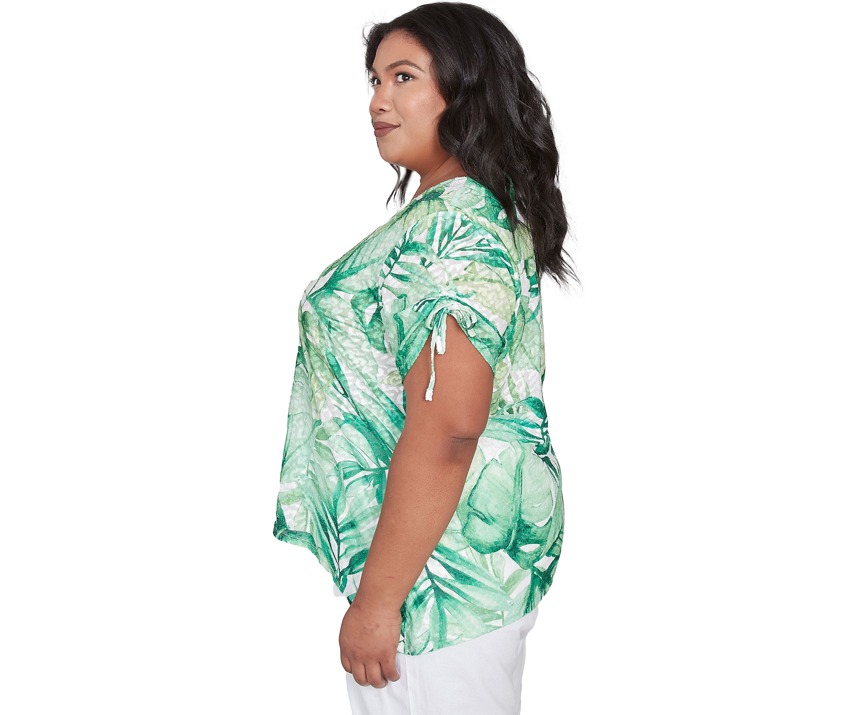 Plus Size Rise and Shine Monotone Tropical Leaves Printed Top