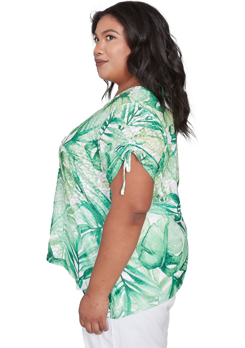 Plus Size Rise and Shine Monotone Tropical Leaves Printed Top