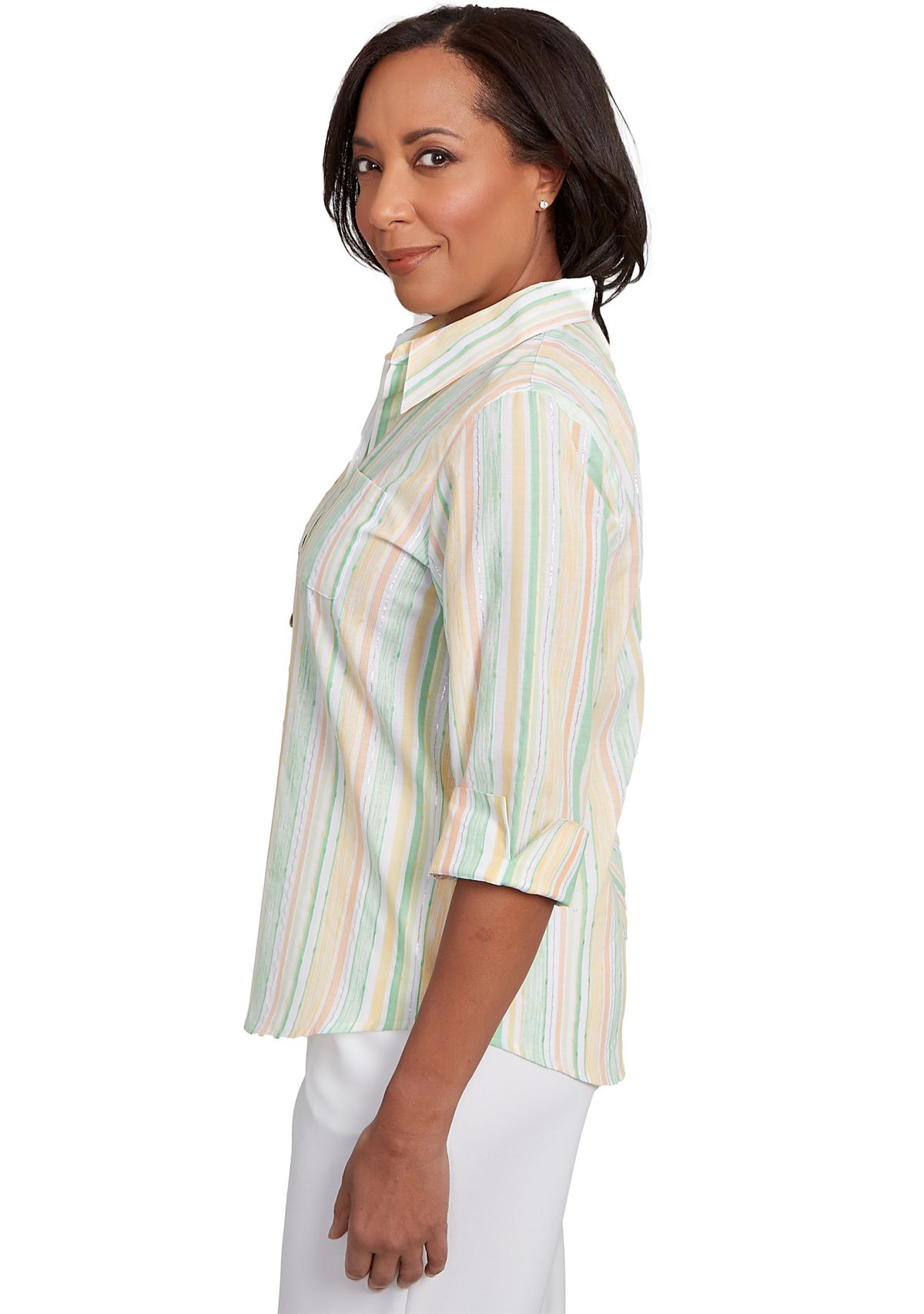 Petite Rise & Shine Stripe Shirt with Lurex 