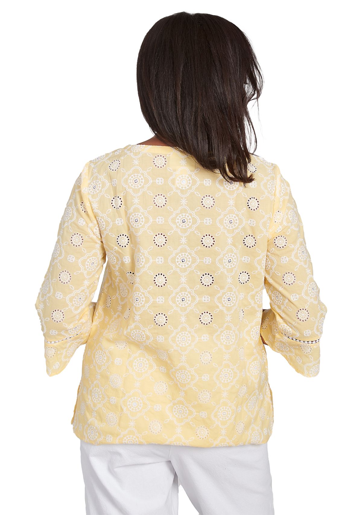Petite Rise and Shine Flower Embroidered Eyelet Top