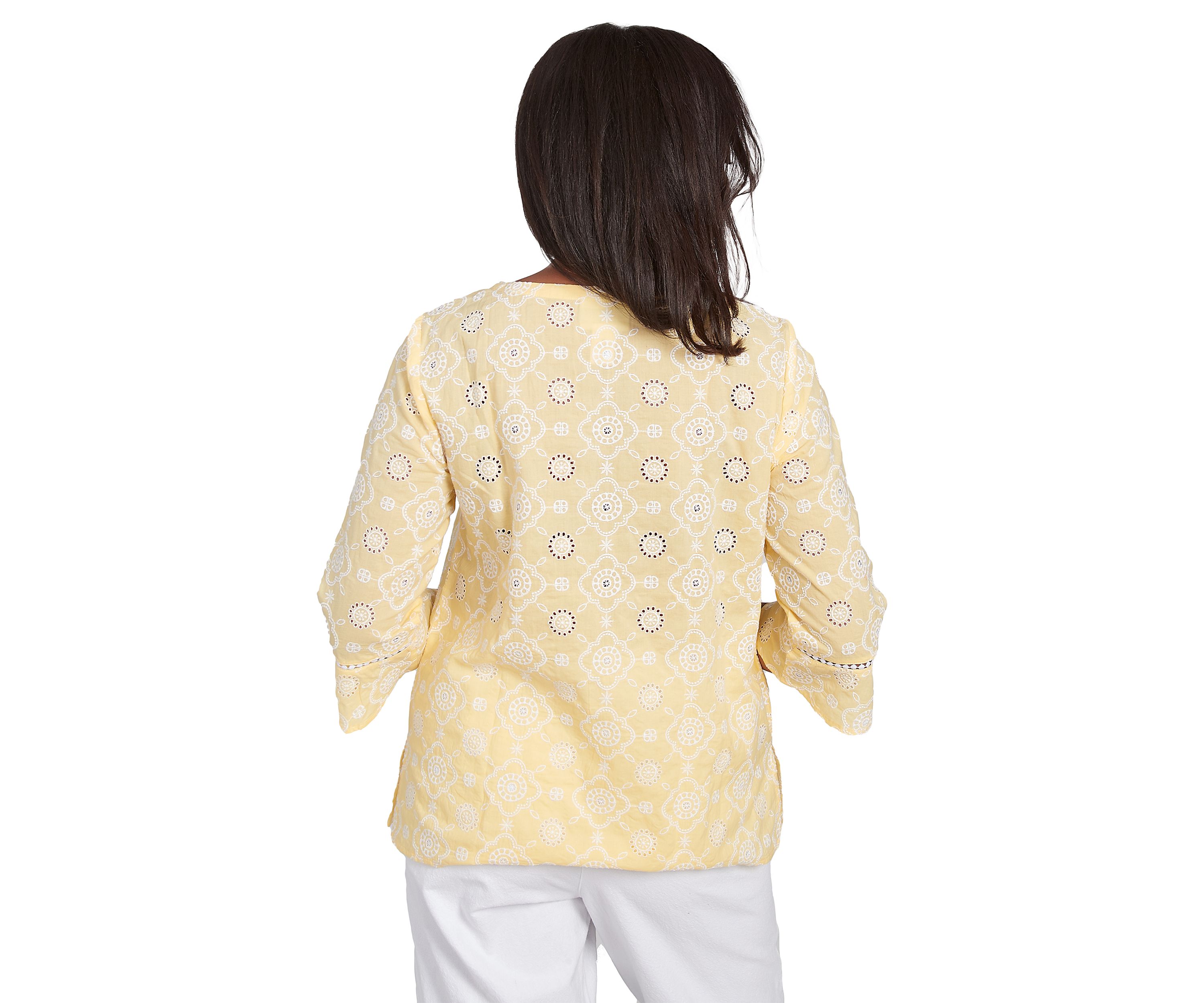 Petite Rise and Shine Flower Embroidered Eyelet Top