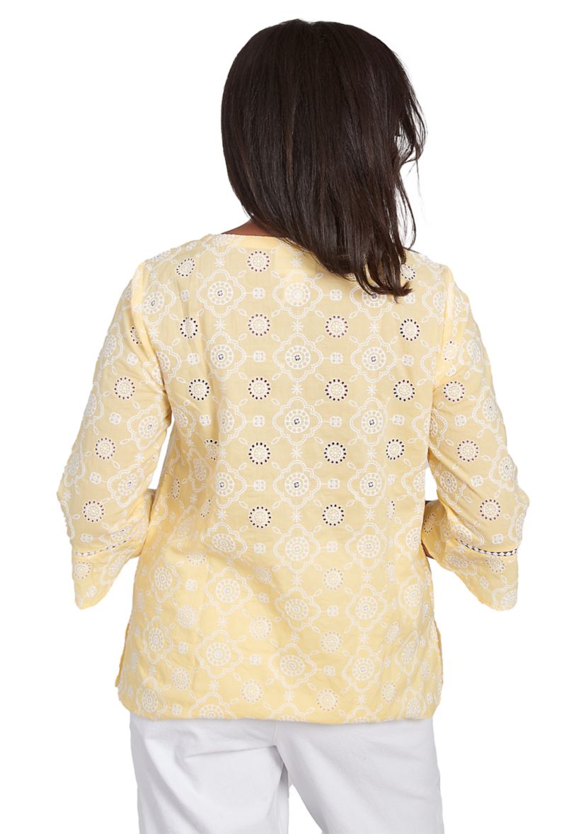 Petite Rise and Shine Flower Embroidered Eyelet Top