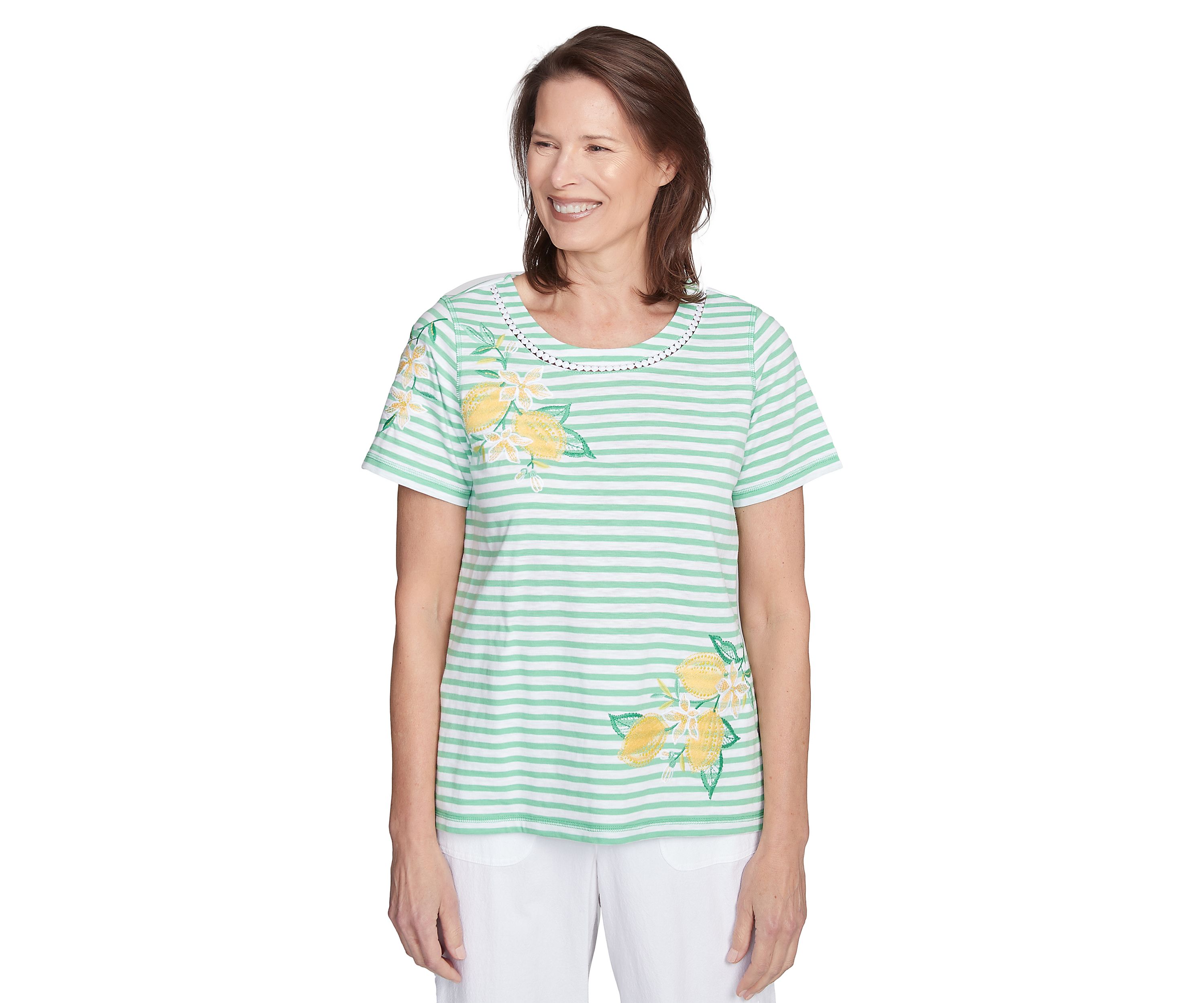 Petite Rise & Shine Stripe Lemons Printed Top