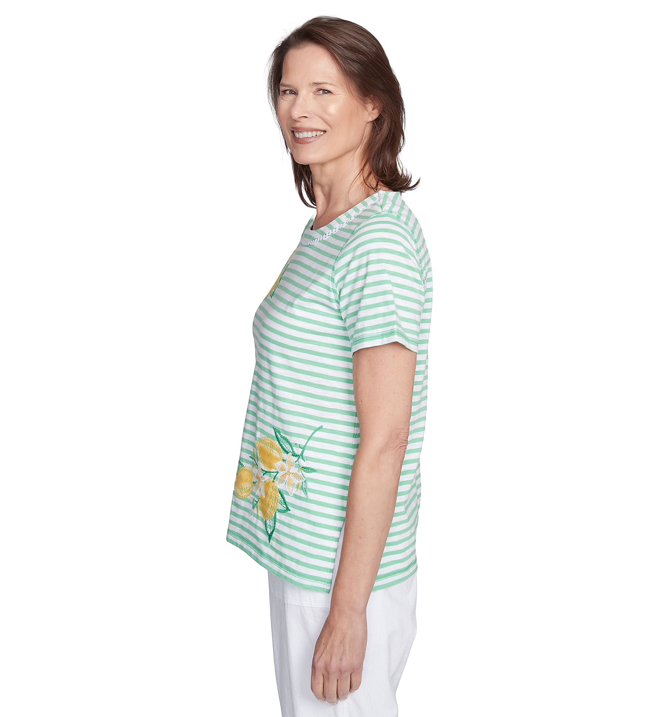 Petite Rise & Shine Stripe Lemons Printed Top
