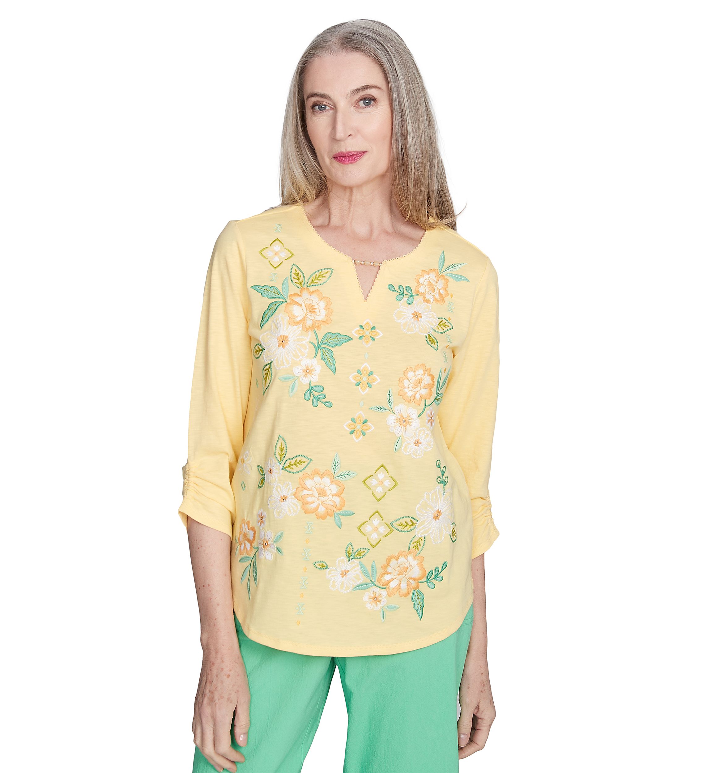 Petite Rise & Shine Floral Embroidery Top