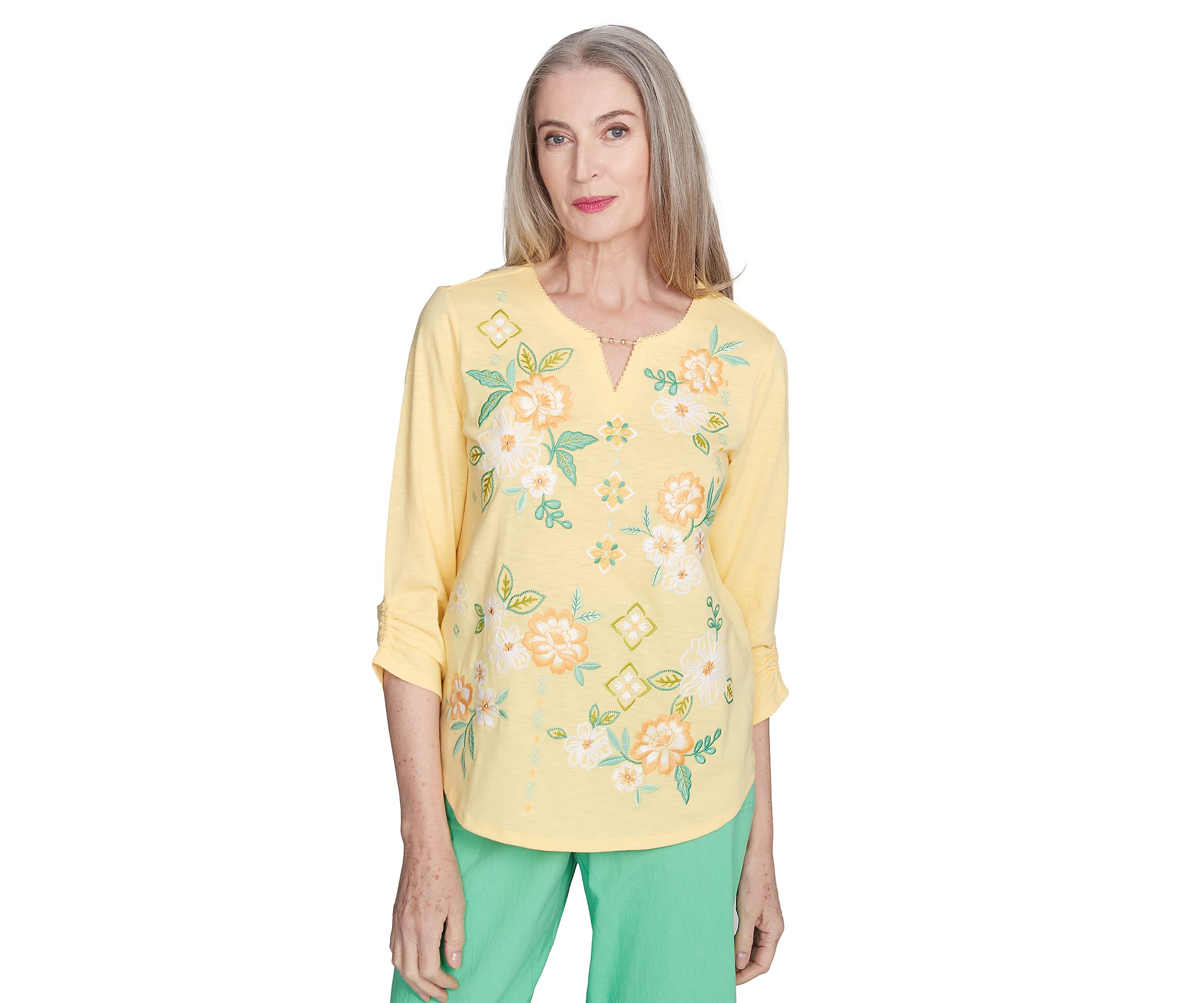Petite Rise & Shine Floral Embroidery Top