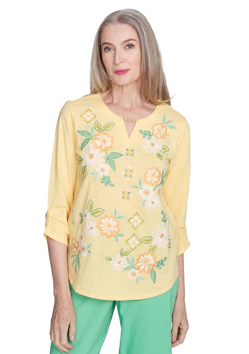 Petite Rise & Shine Floral Embroidery Top