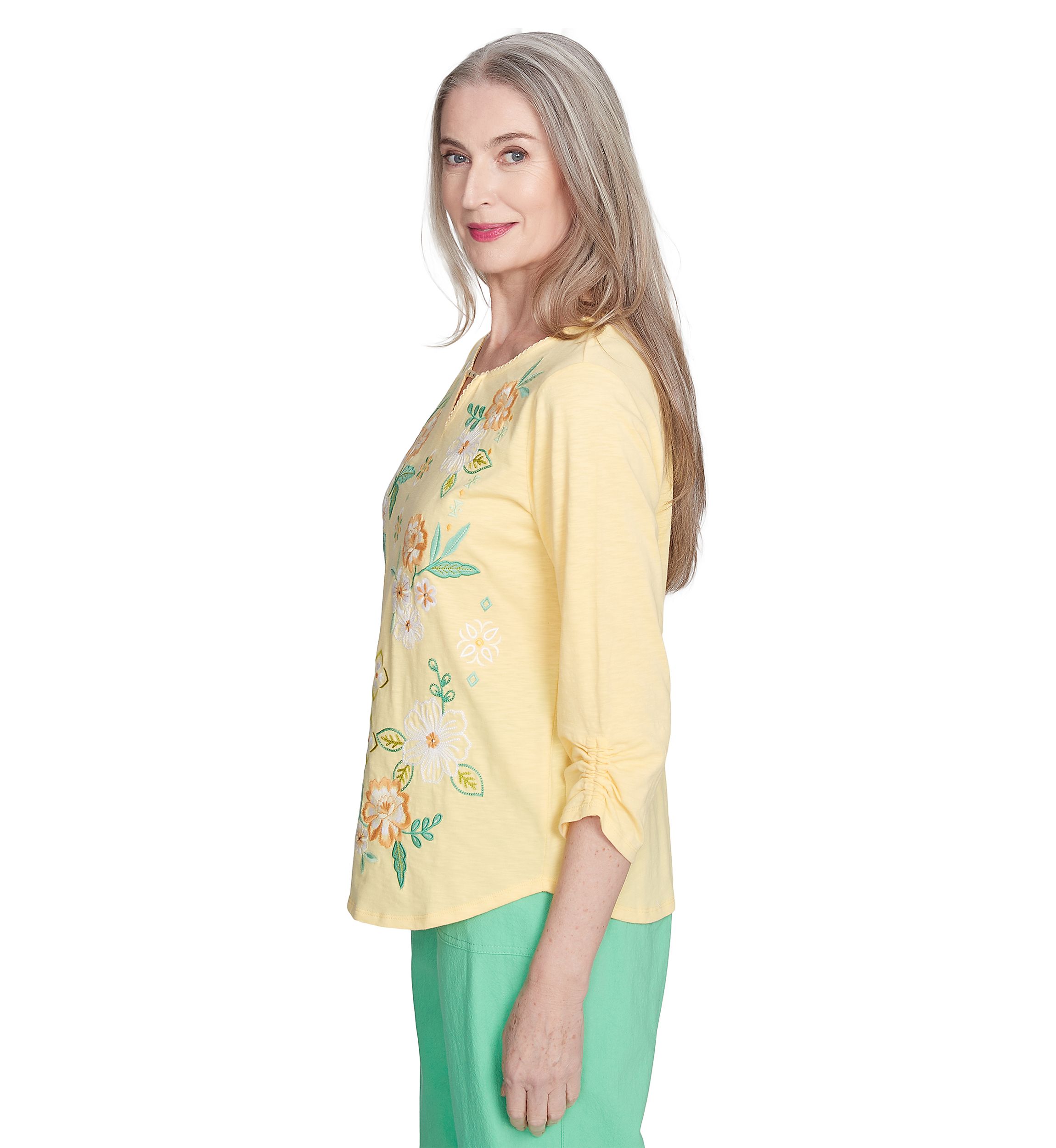 Petite Rise & Shine Floral Embroidery Top