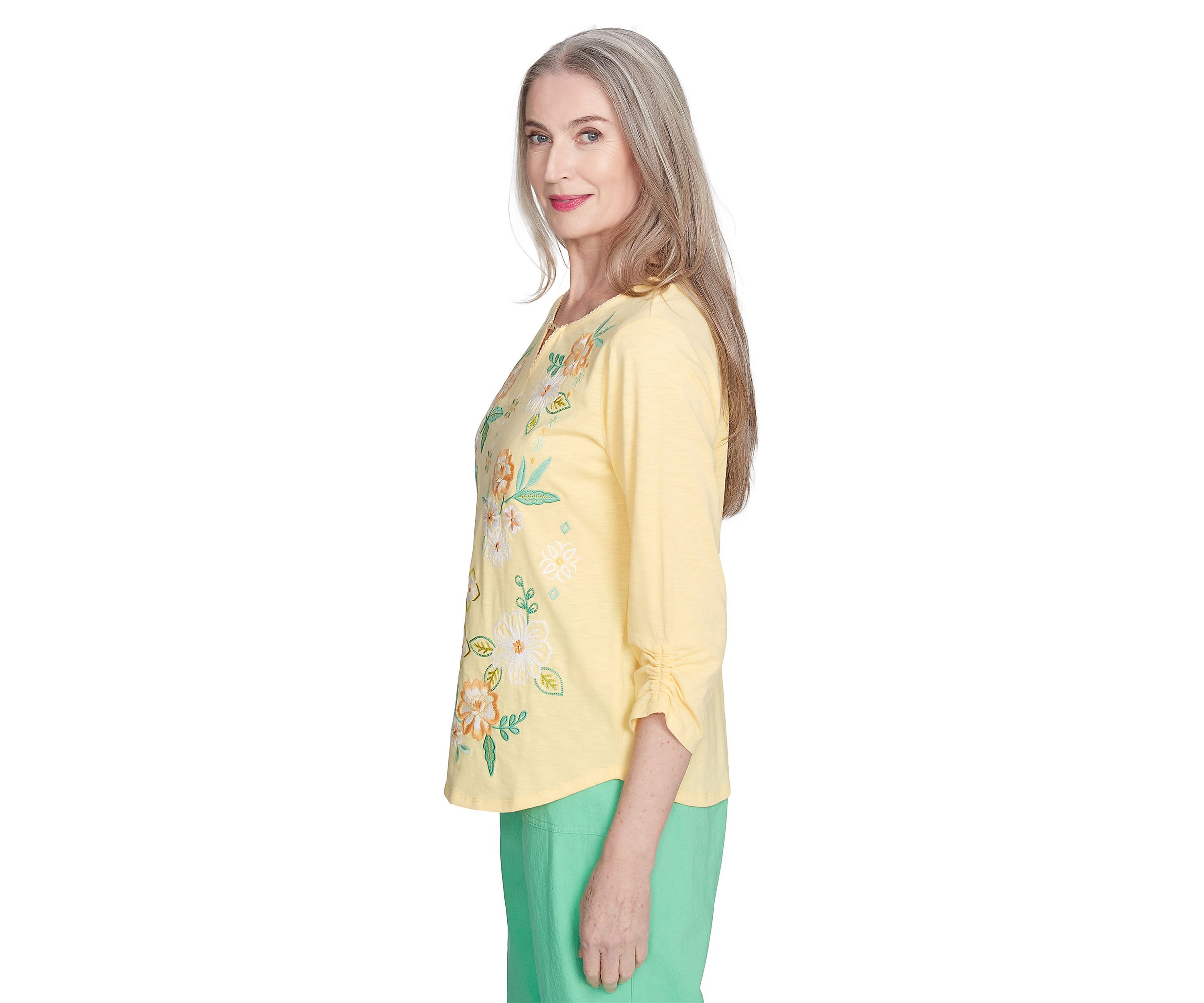 Petite Rise & Shine Floral Embroidery Top