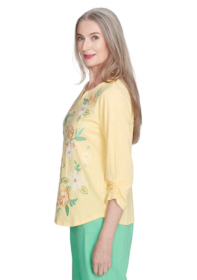 Petite Rise & Shine Floral Embroidery Top