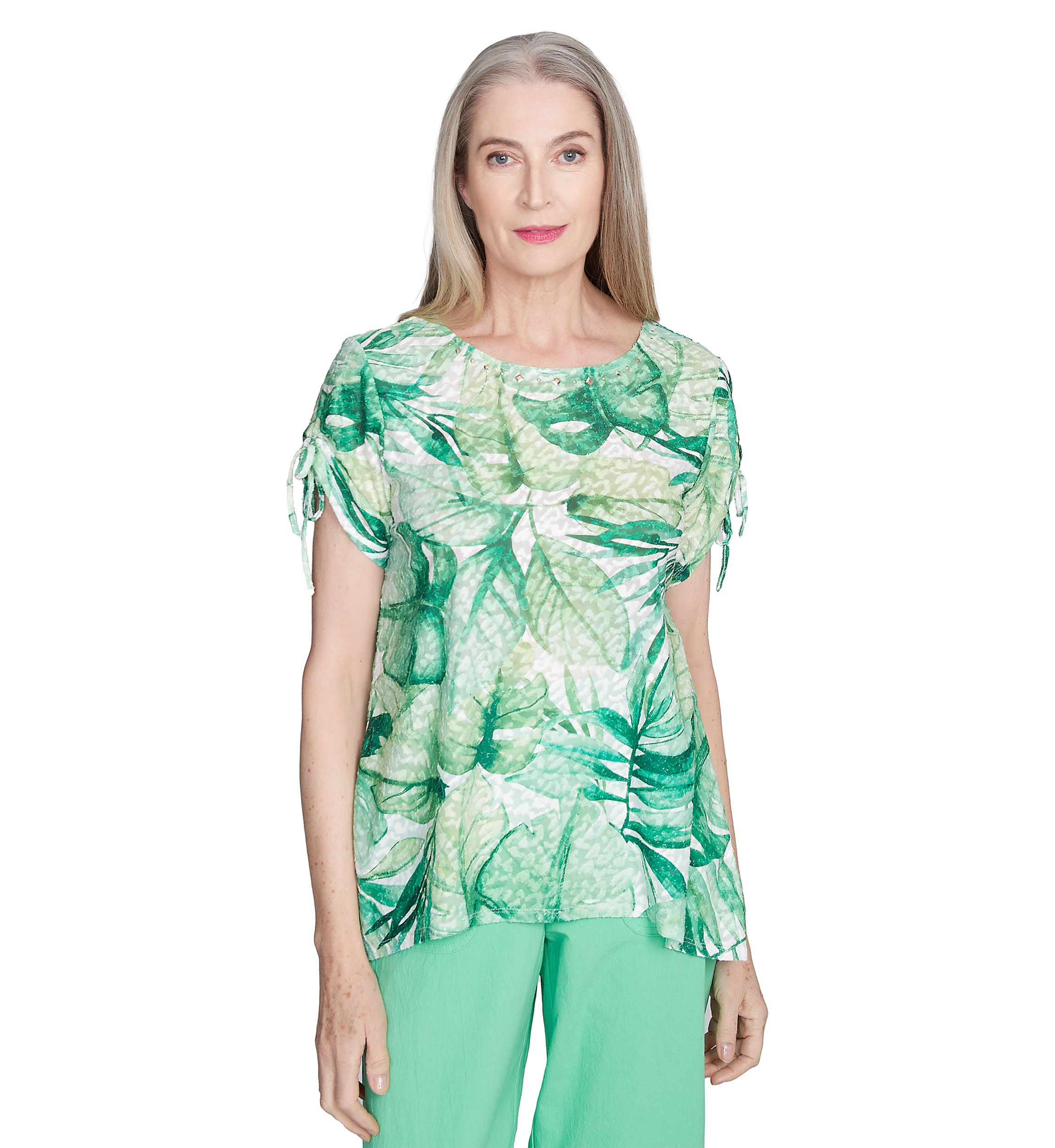 Petite Rise & Shine Monotone Tropical Leaves Printed Top
