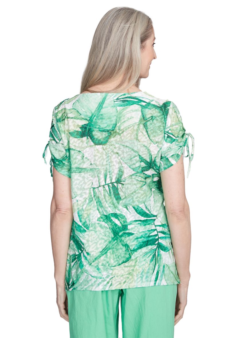 Petite Rise & Shine Monotone Tropical Leaves Printed Top