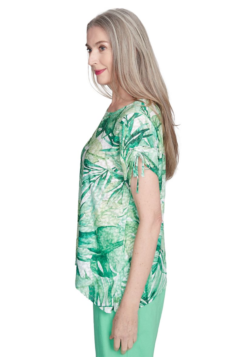 Petite Rise & Shine Monotone Tropical Leaves Printed Top