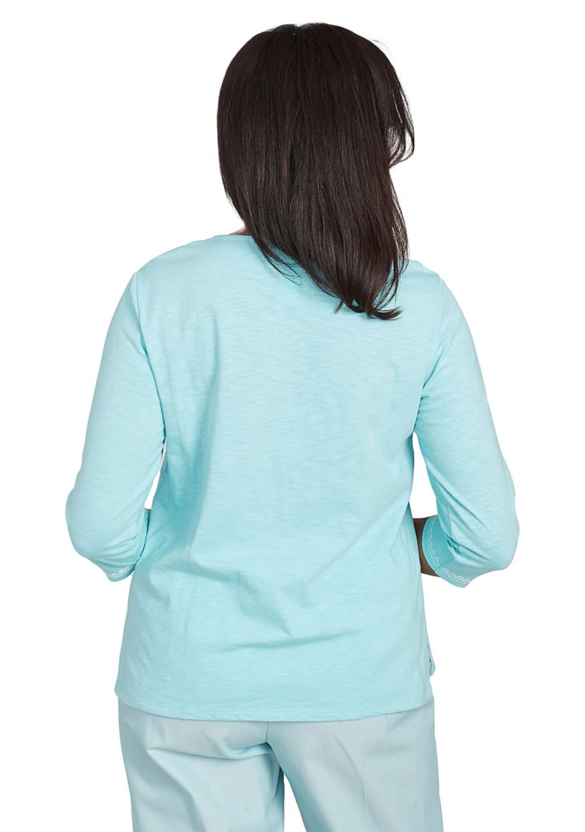 Womens St. Thomas Dragonfly Floral Asymmetric Embroidery Top