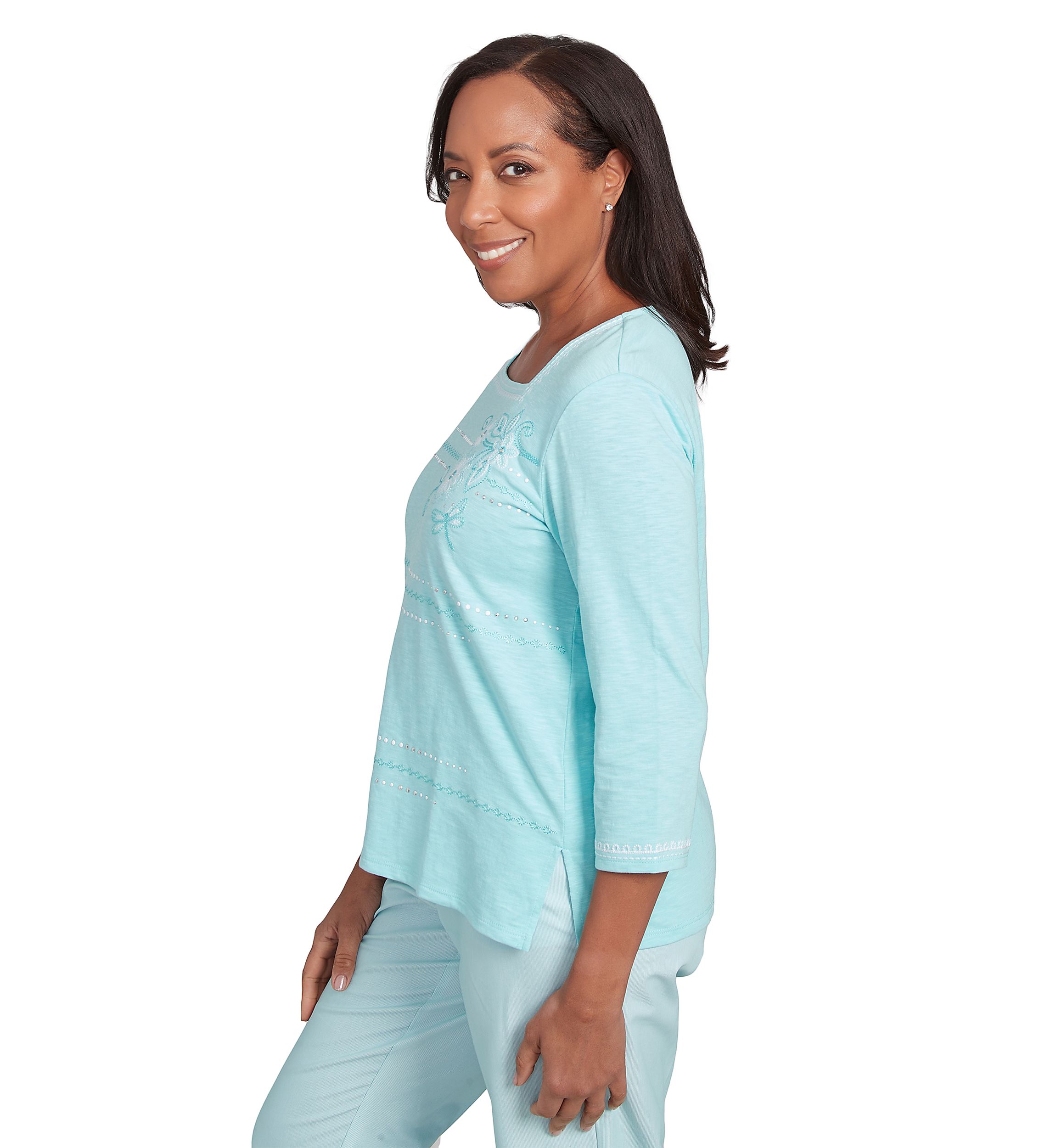 Womens St. Thomas Dragonfly Floral Asymmetric Embroidery Top