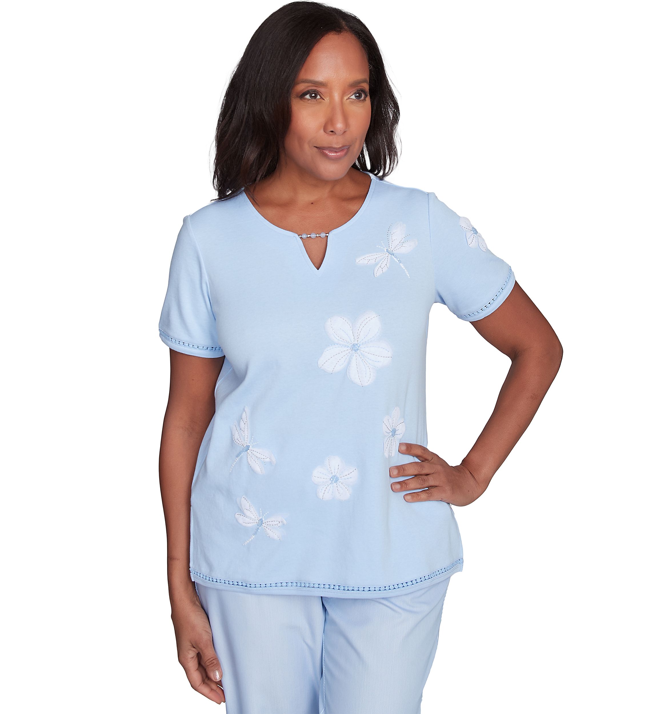 Womens St. Thomas Applique Dragonfly Flowers