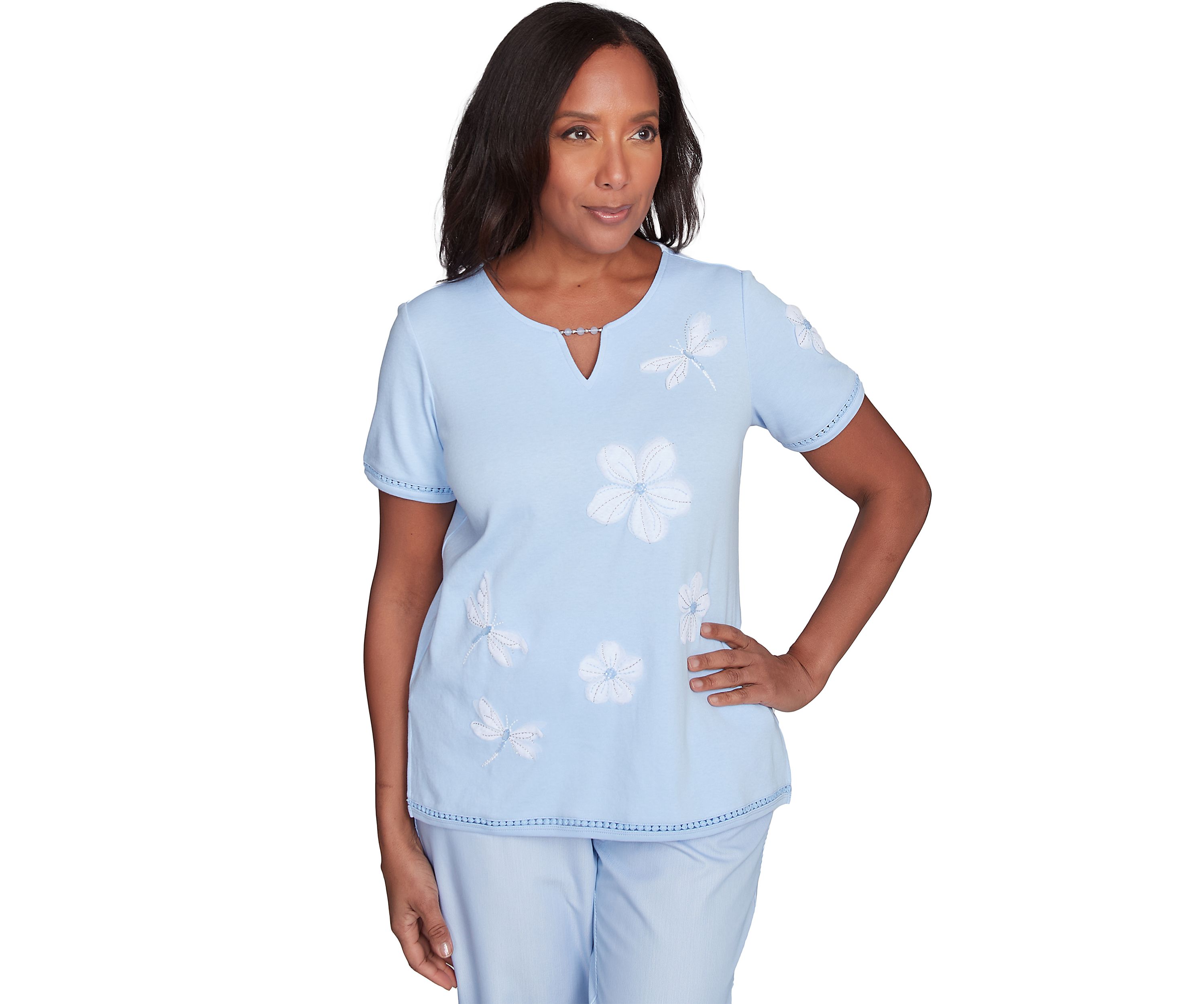 Womens St. Thomas Applique Dragonfly Flowers