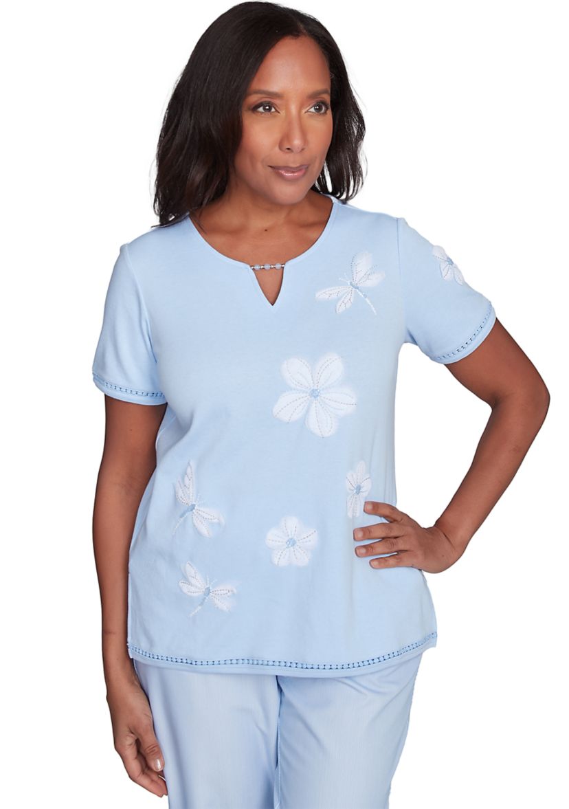 Womens St. Thomas Applique Dragonfly Flowers