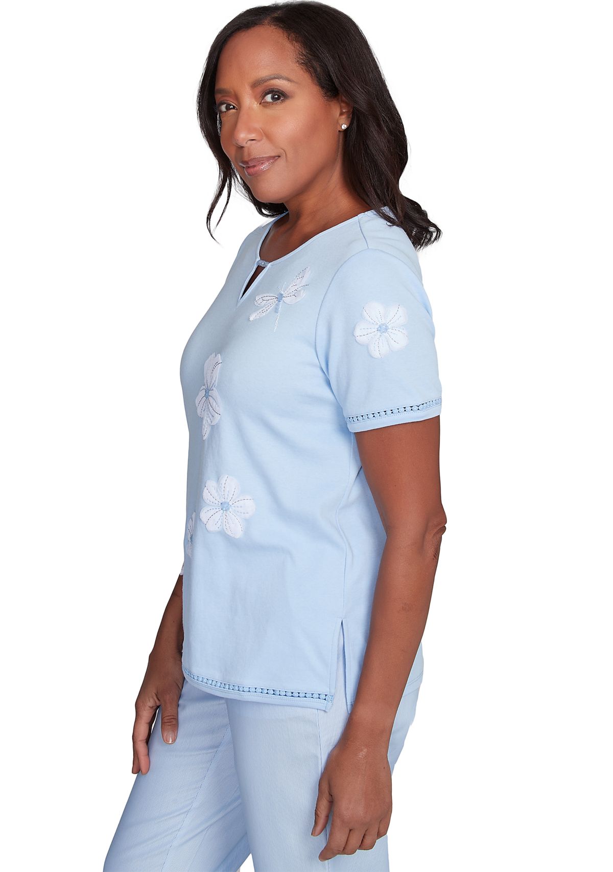 Womens St. Thomas Applique Dragonfly Flowers