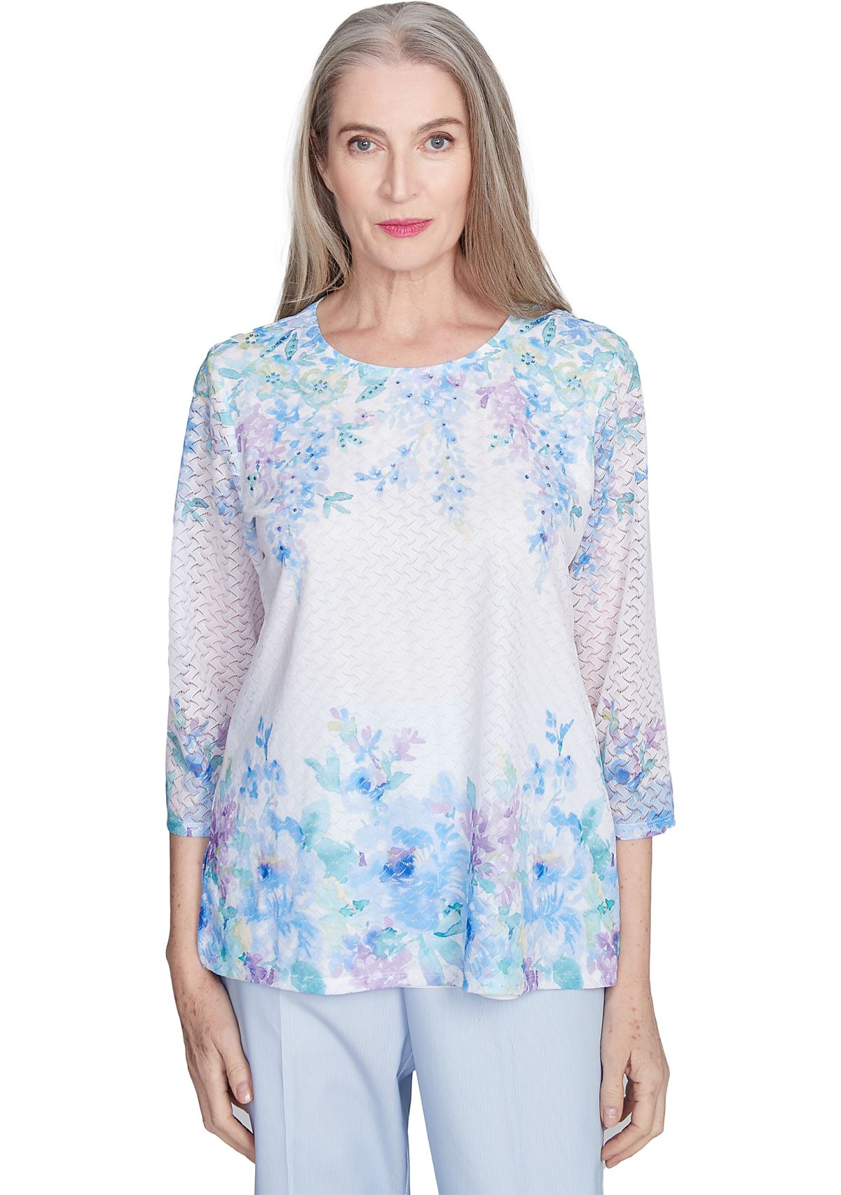 Womens St. Thomas Floral Yoke and Border Top