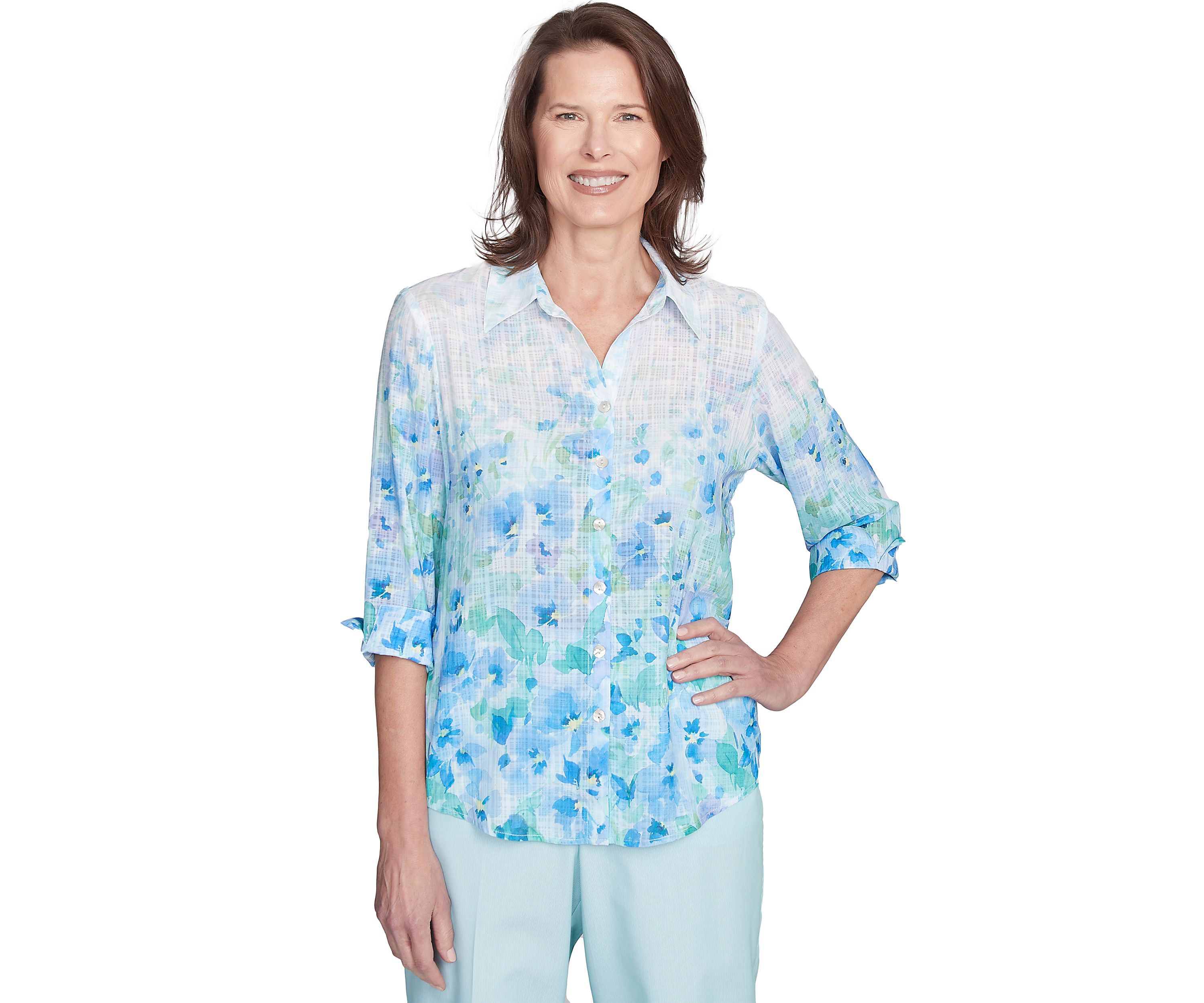 Petite St. Thomas Border Floral Printed Blouse