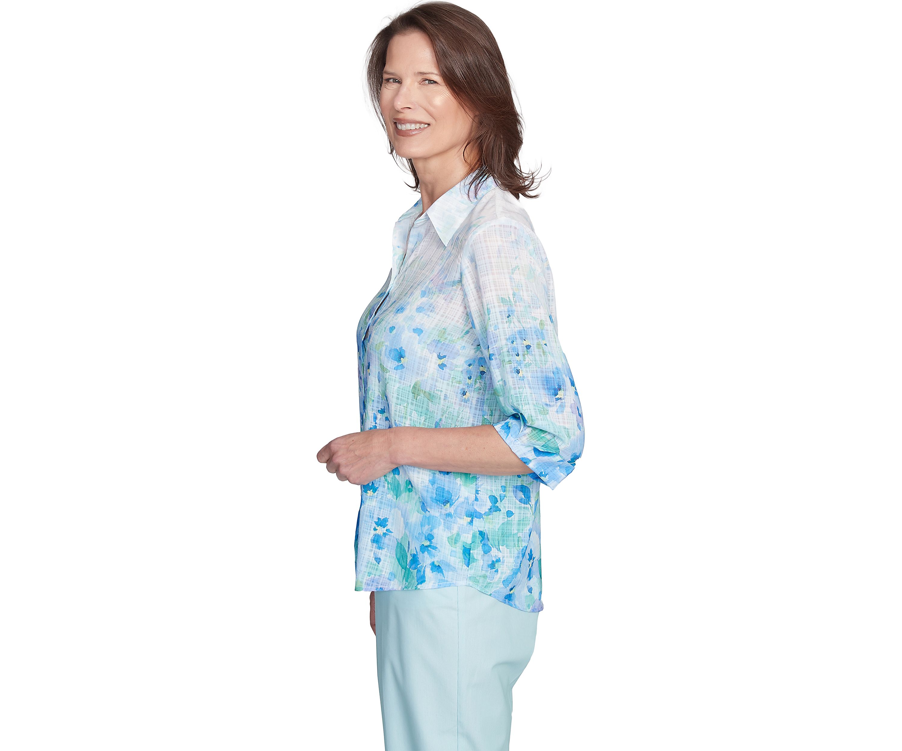 Petite St. Thomas Border Floral Printed Blouse