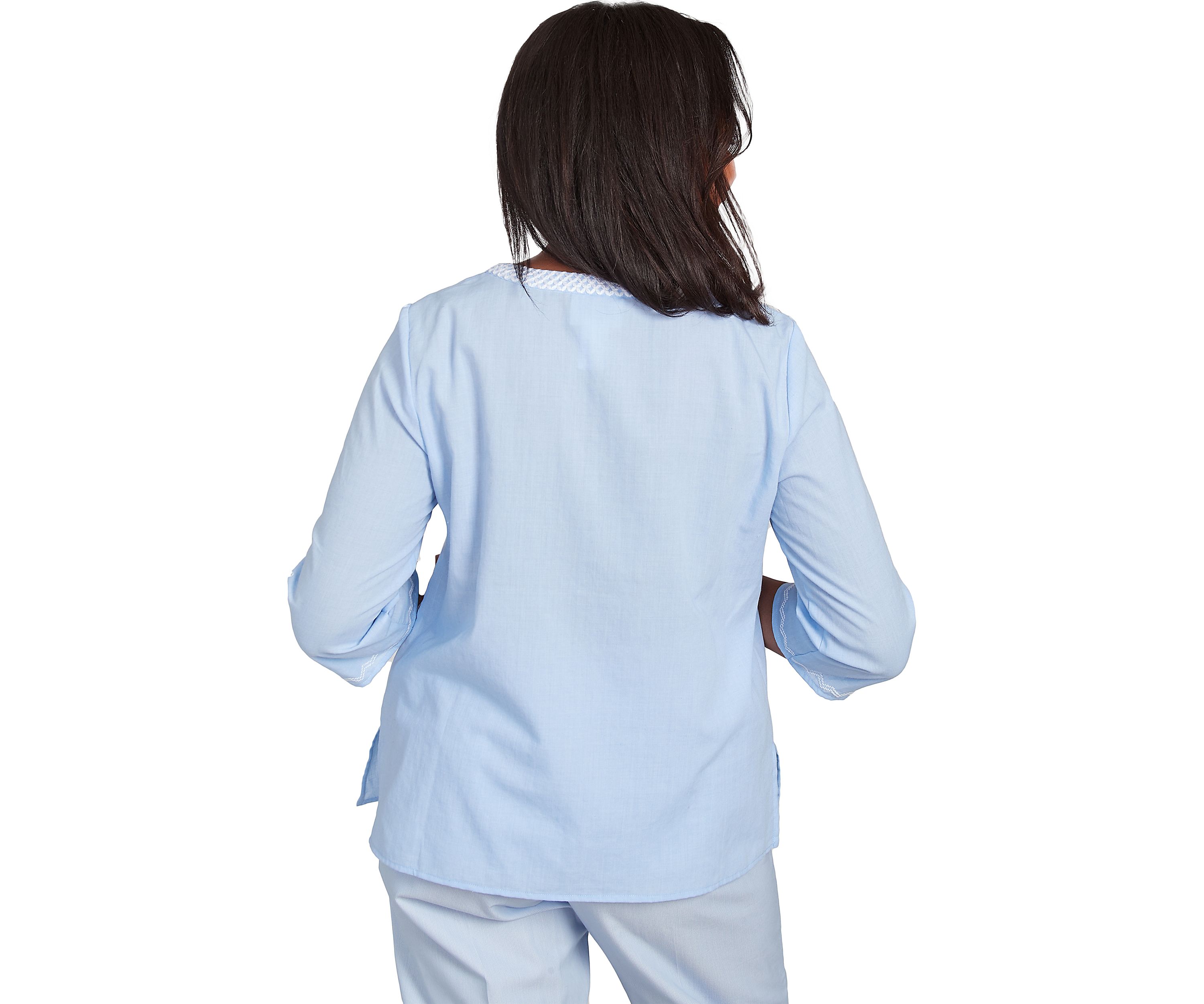 Petite St. Thomas Embroidered Yoke and Sleeve Top