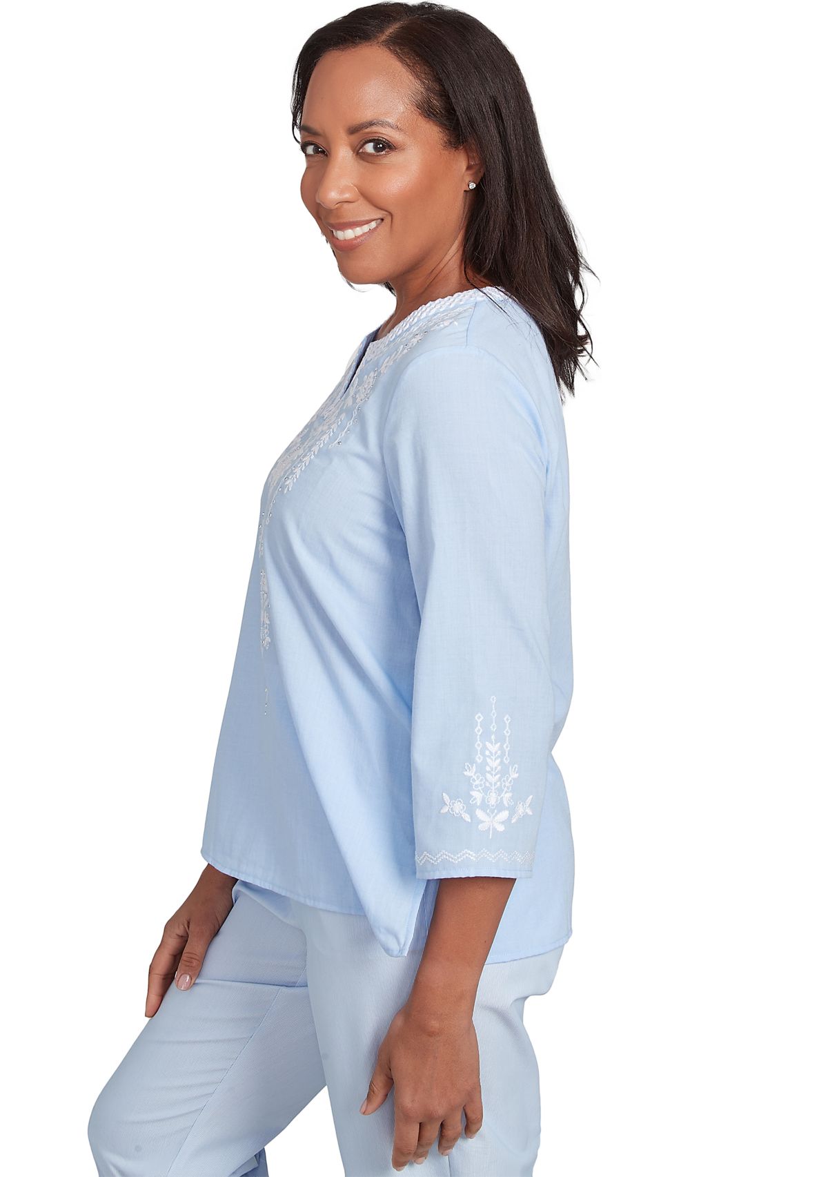 Petite St. Thomas Embroidered Yoke and Sleeve Top