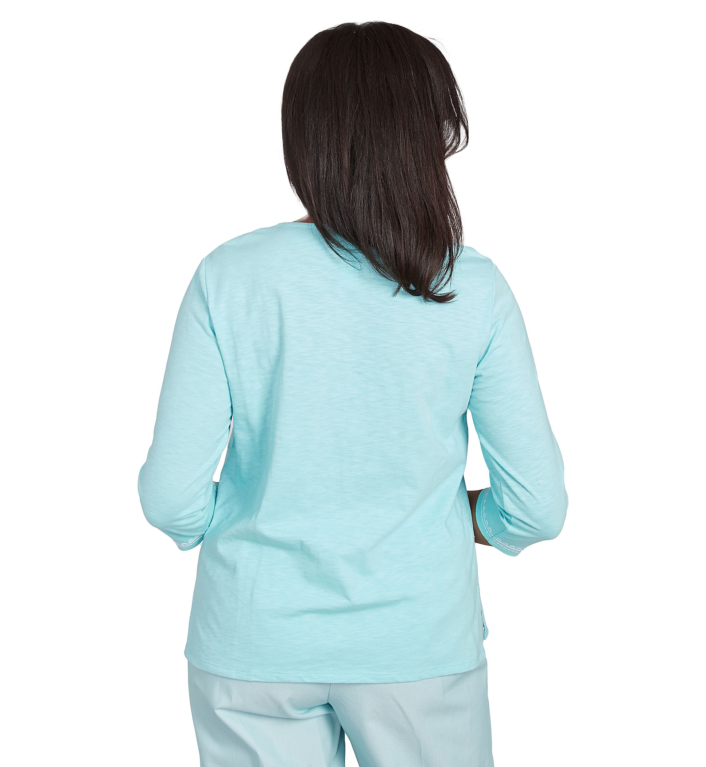 Petite St. Thomas Dragonfly Floral Asymmetric Embroidery Top
