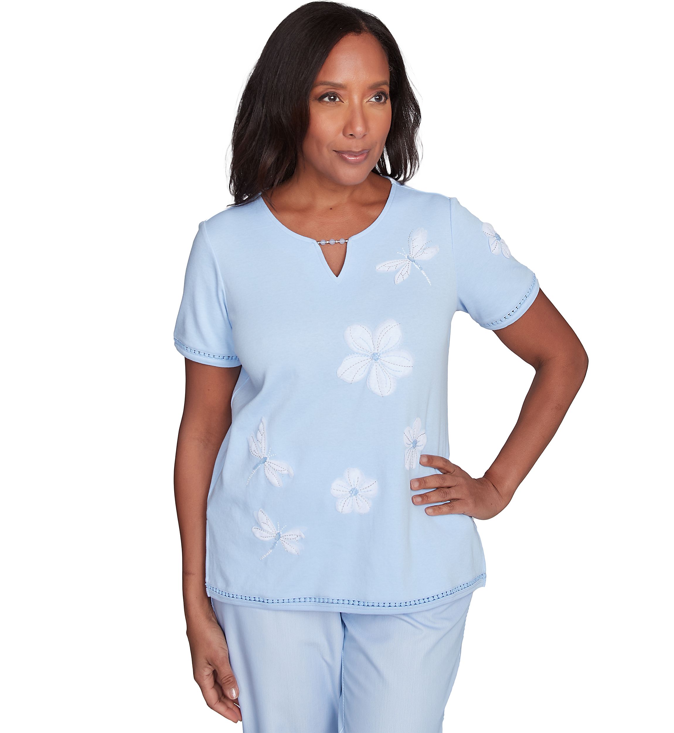 Petite St. Thomas Appliqué Dragonfly Flowers Top