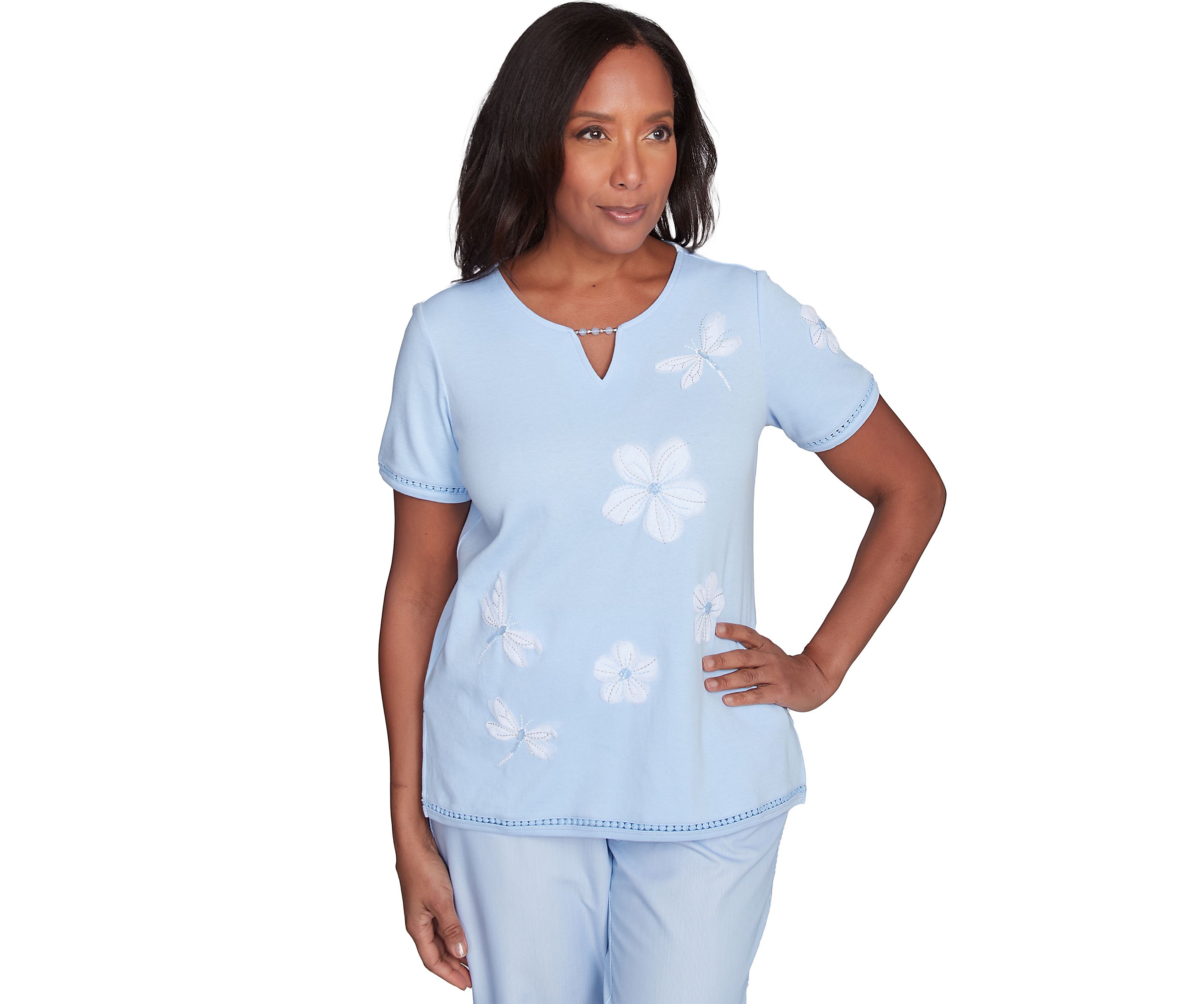 Petite St. Thomas Appliqué Dragonfly Flowers Top