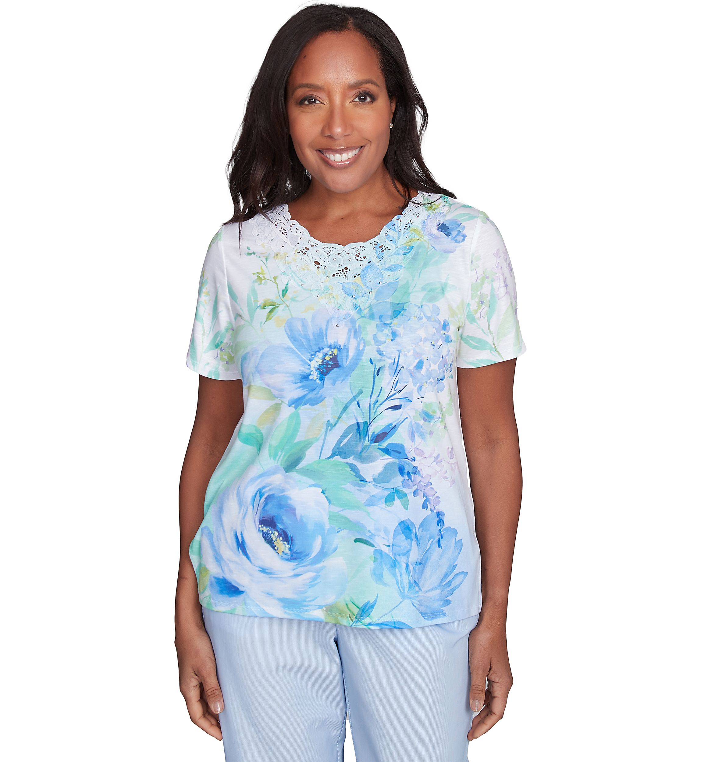 Petite St. Thomas Drama Floral Print Top