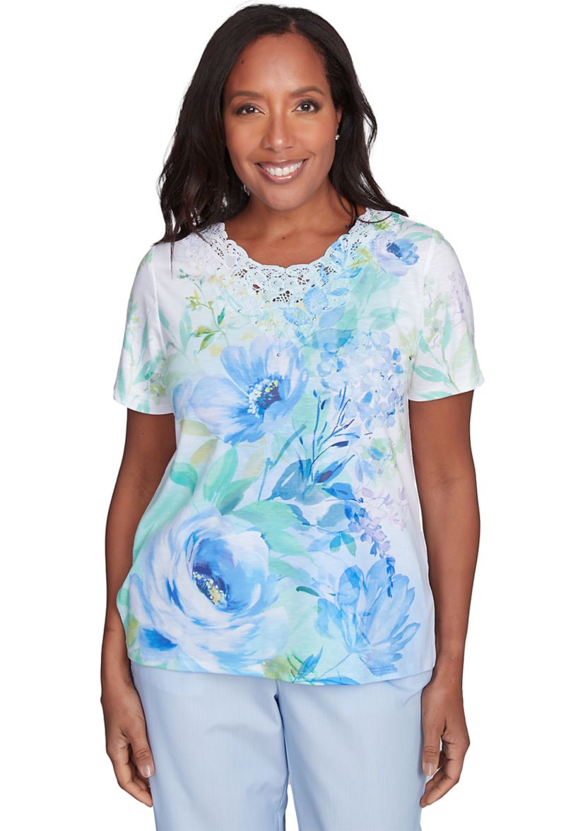 Petite St. Thomas Drama Floral Print Top
