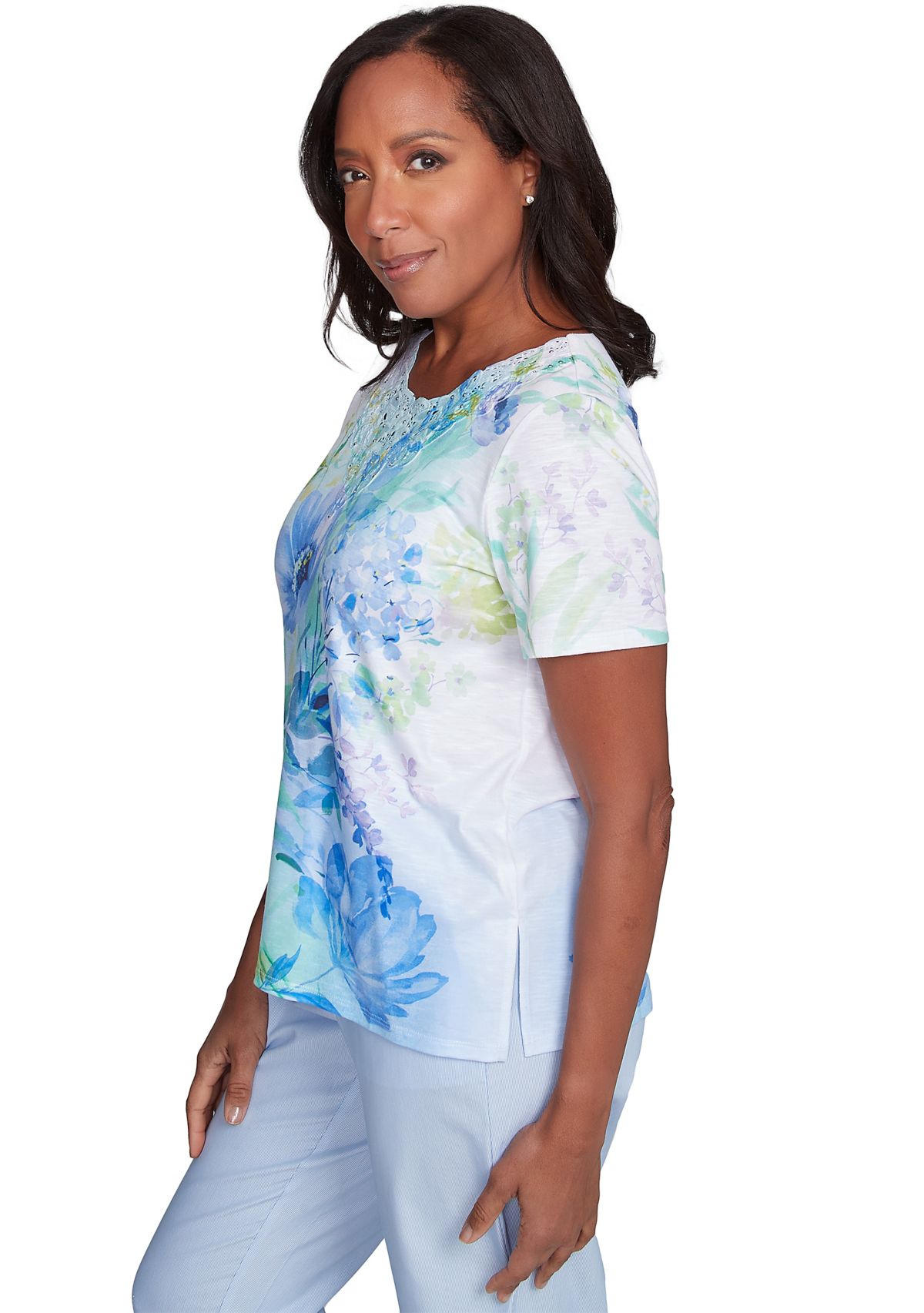Petite St. Thomas Drama Floral Print Top