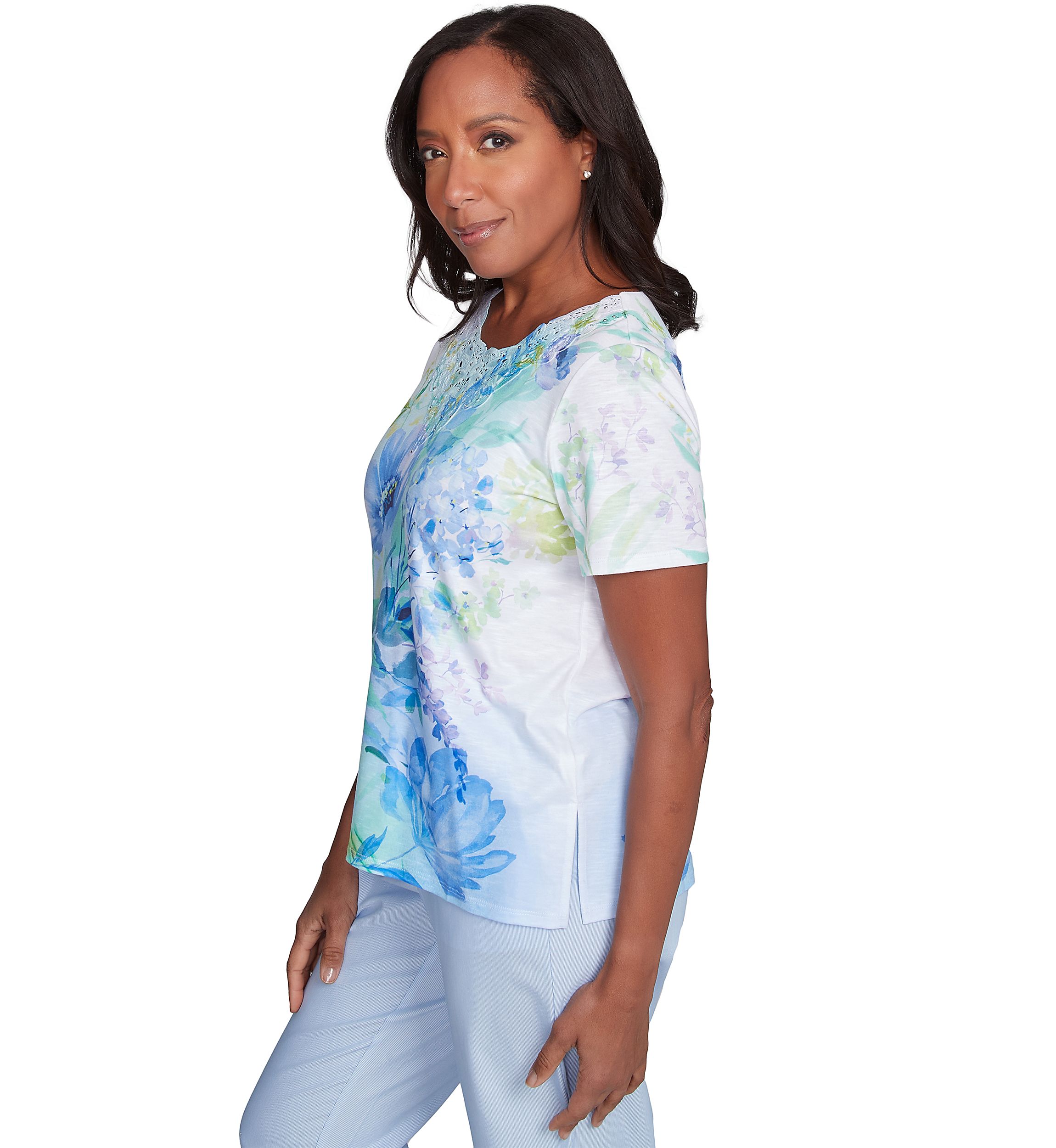 Petite St. Thomas Drama Floral Print Top